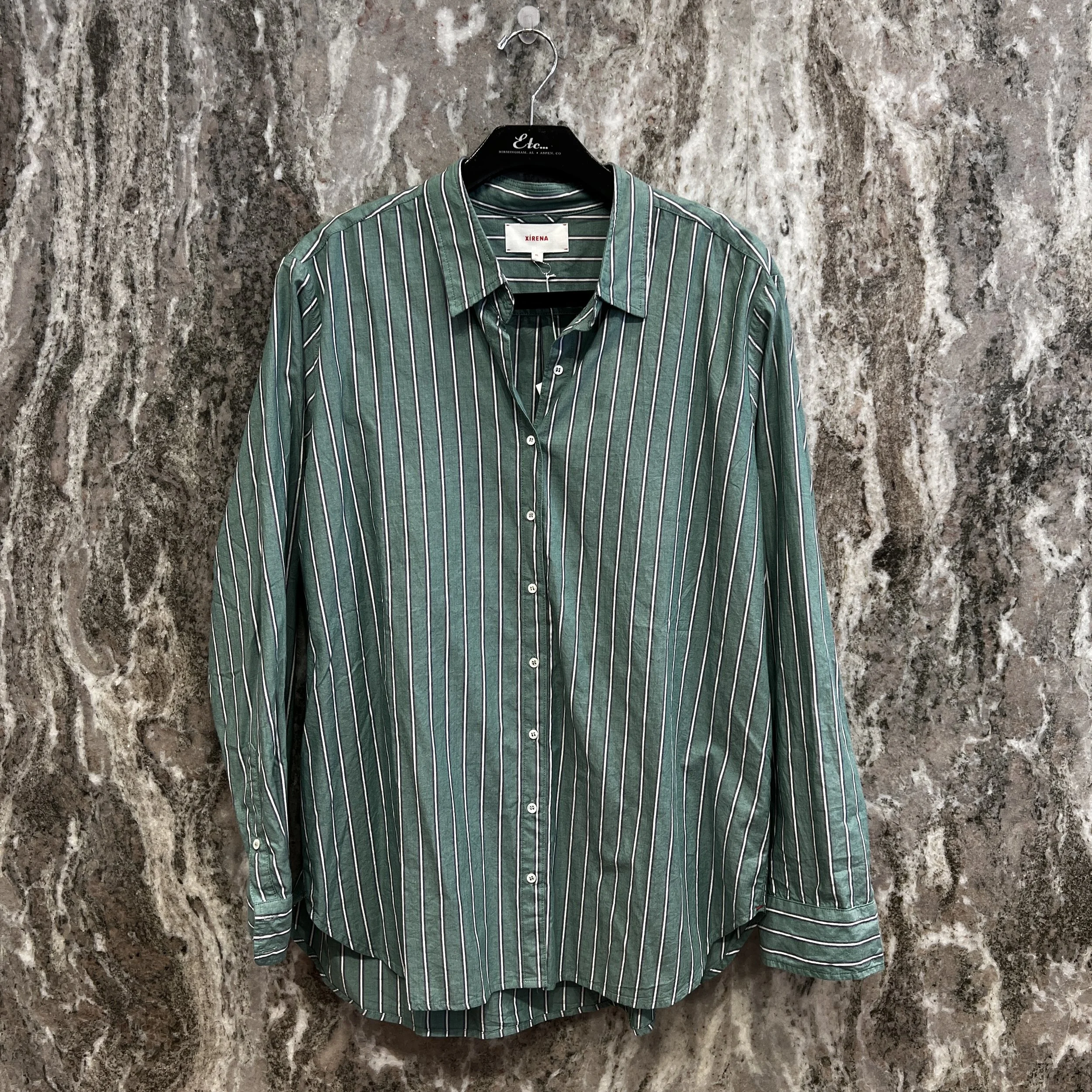Xirena Beau Shirt in Cilantro Stripe - XL ONLY