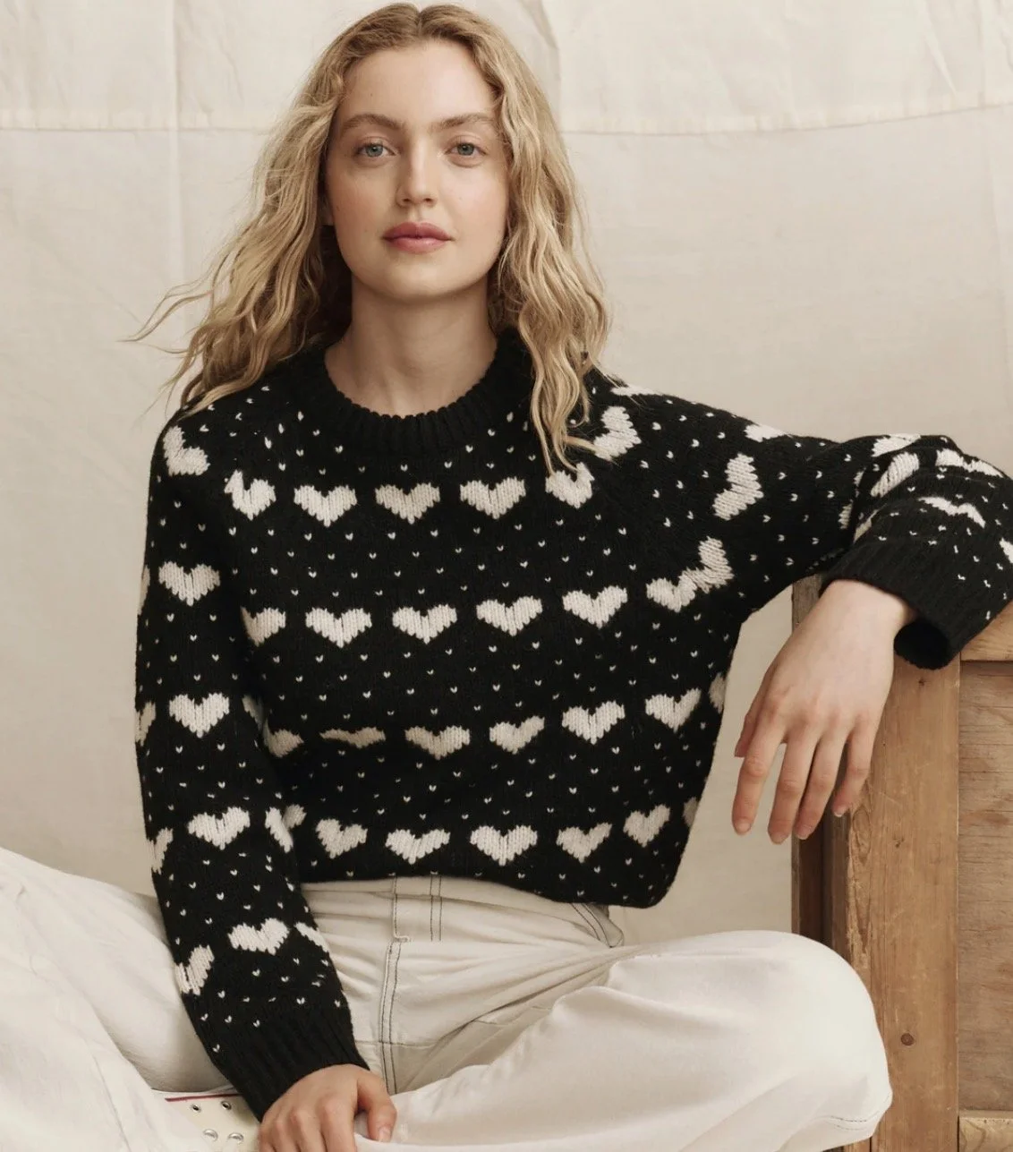 The Great Heart Crew Sweater in Black with Pearl