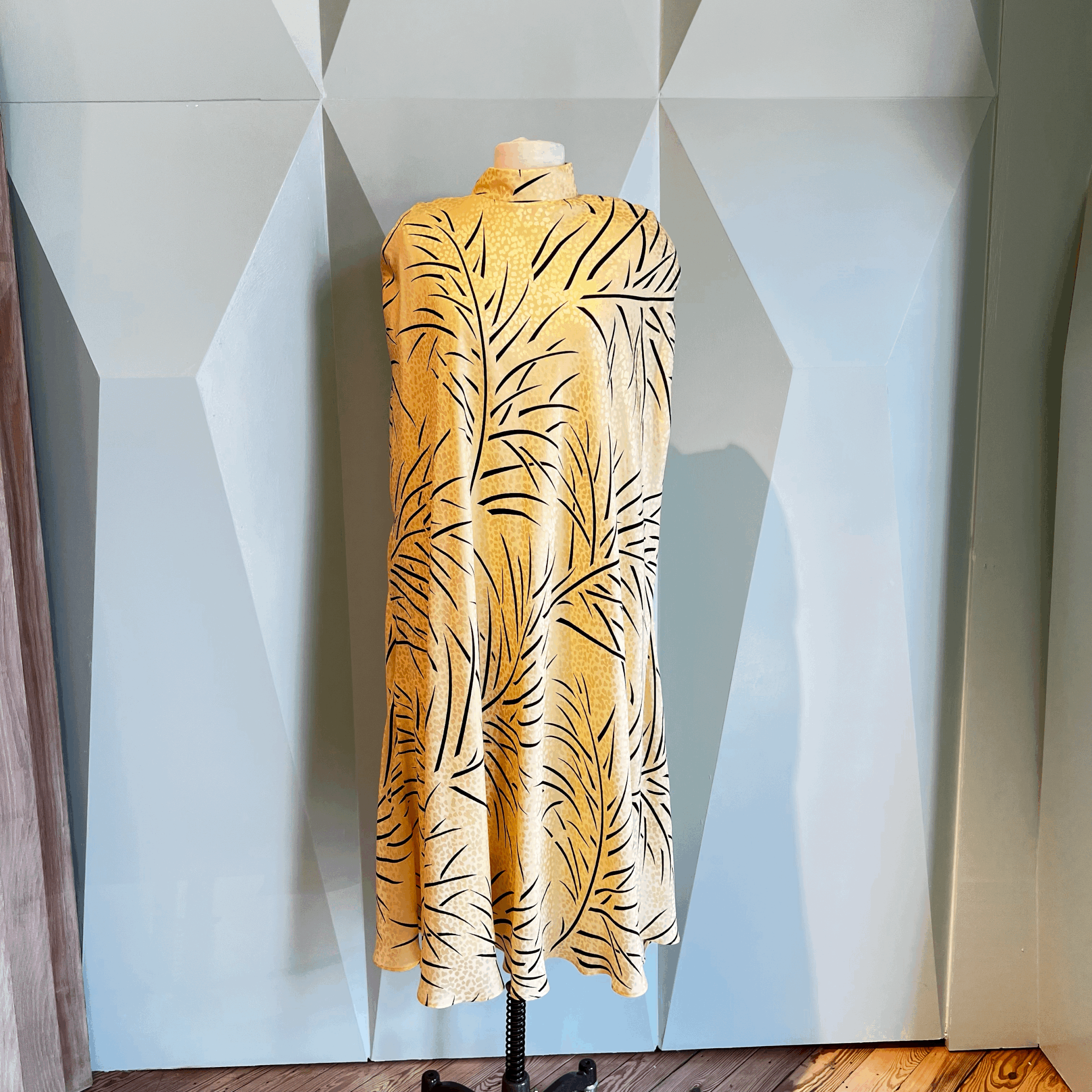 Rodarte Yellow and Black Printed Silk Jacquard Cape Dress - One Size