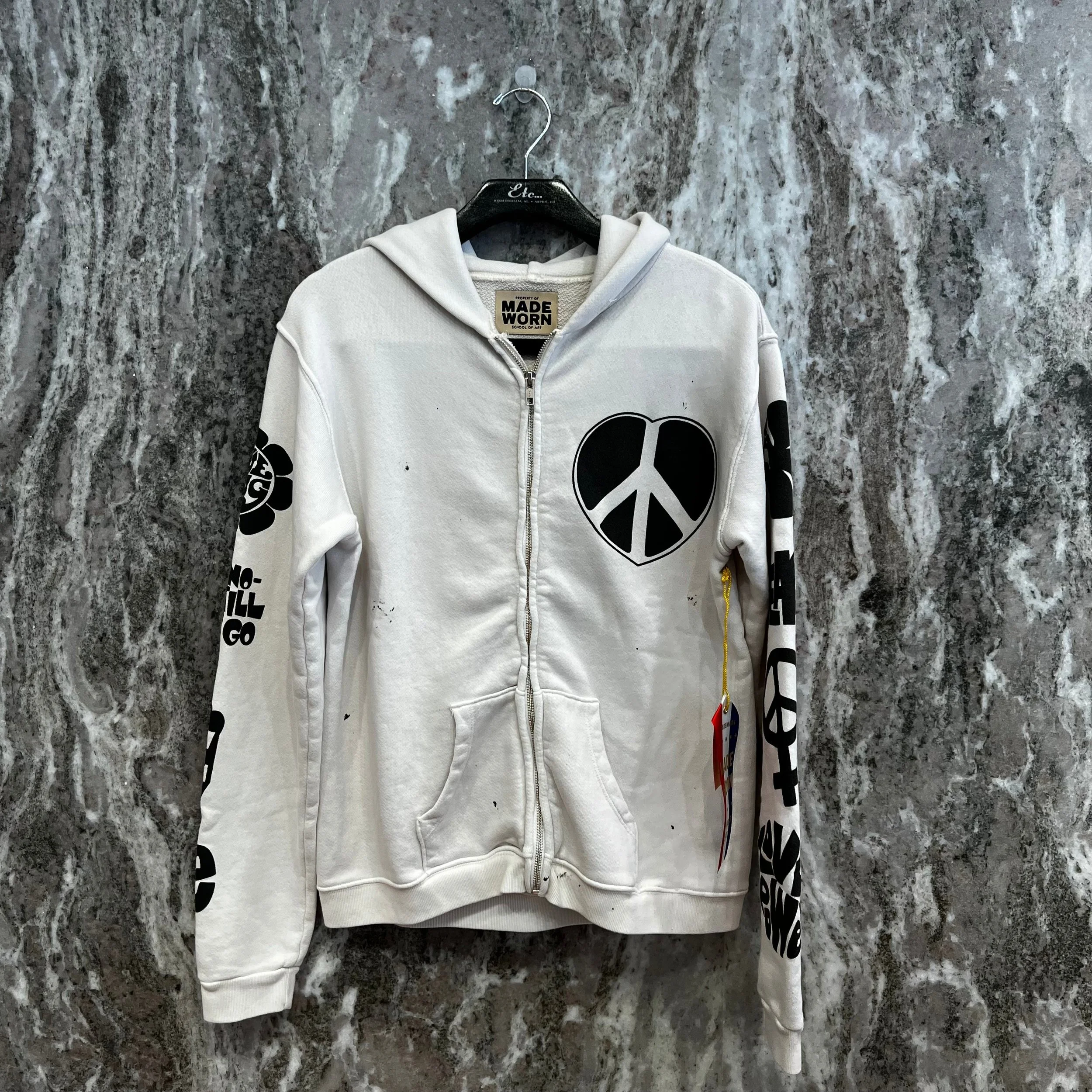 Madeworn Love Trip Hand Painted Zip Hoodie in Vintage White