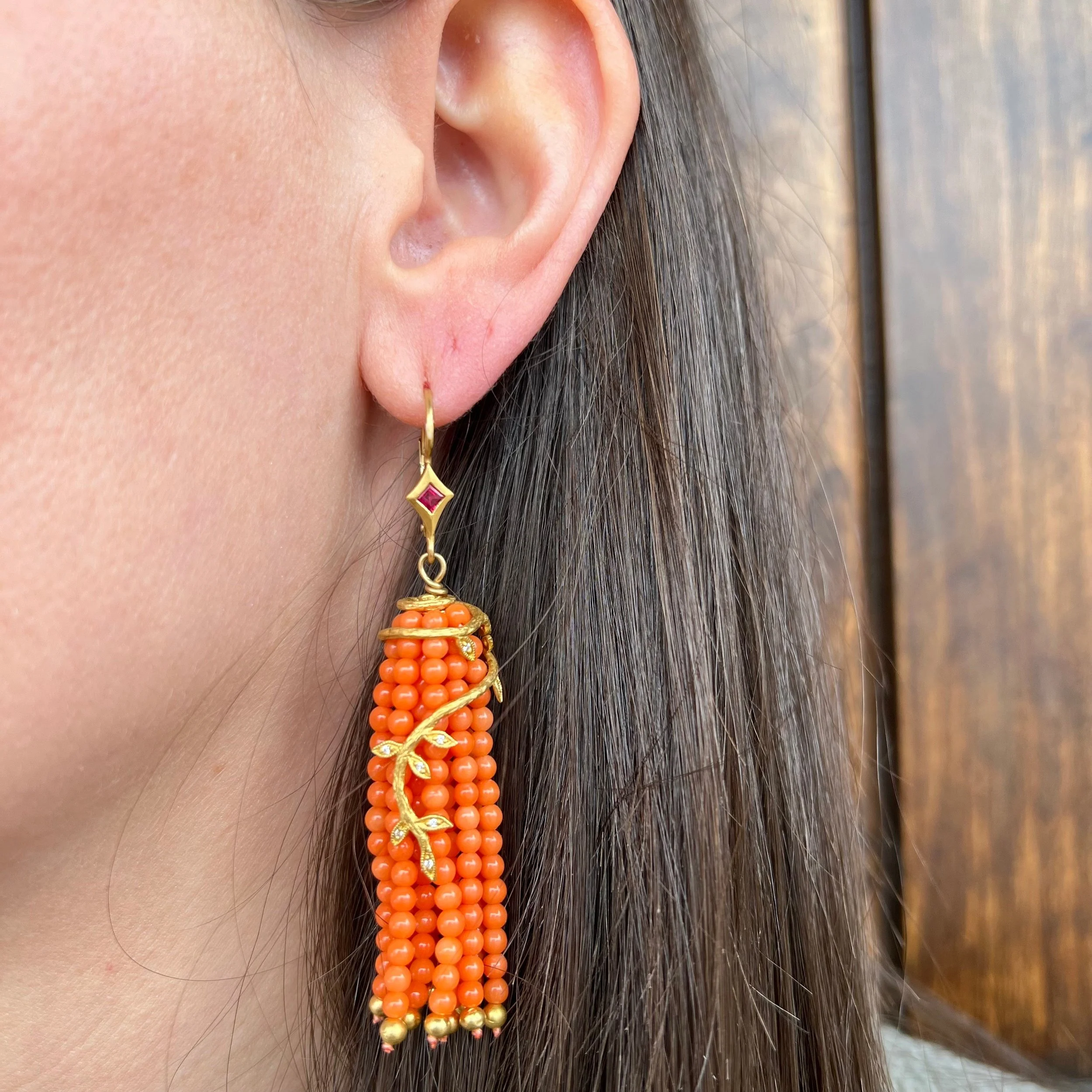 Cathy Waterman Coral Tassel Earrings