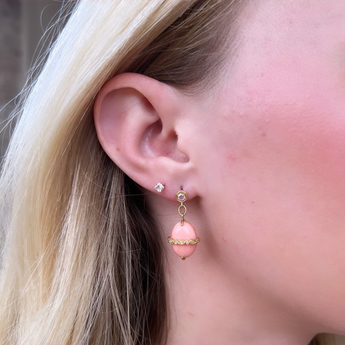 Cathy Waterman 22k Yellow Gold and Pink Coral Earrings