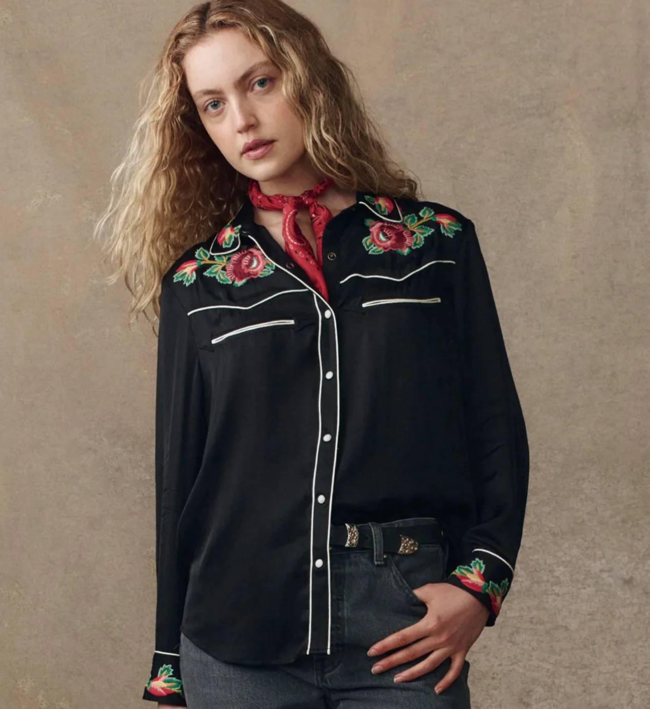 The Great Hierloom Rose Western Shirt in Black