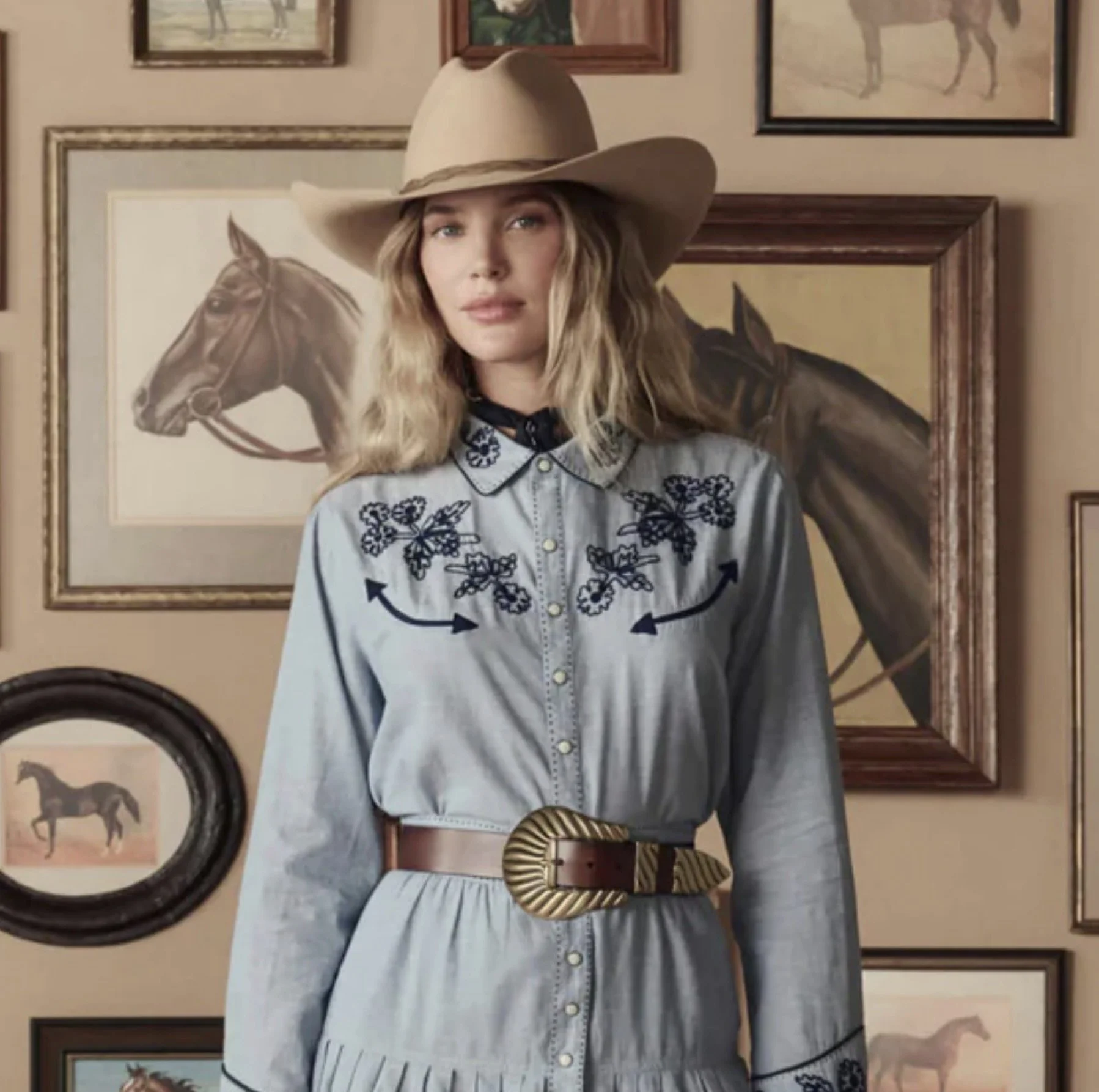 The Great x Stetson Chambray Embroidered Western Shirt