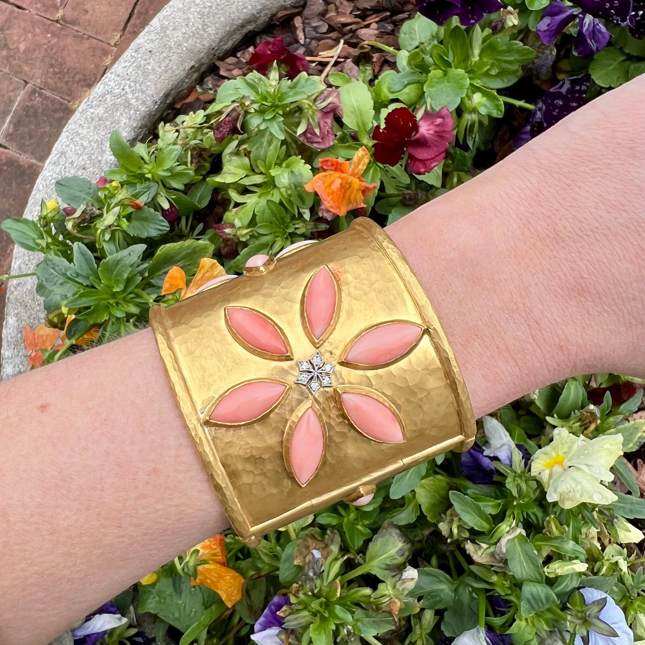 Cathy Waterman 6 Petal Coral Marquise Cuff Bracelet