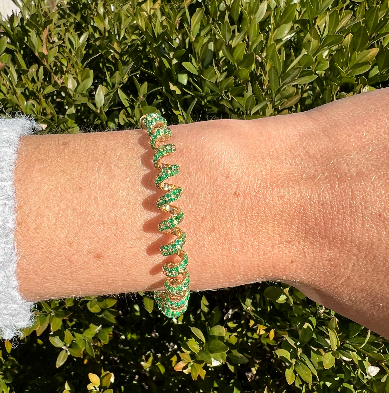 Boochier 18K Yellow Gold Precious Stone Pavé Emerald Bangle