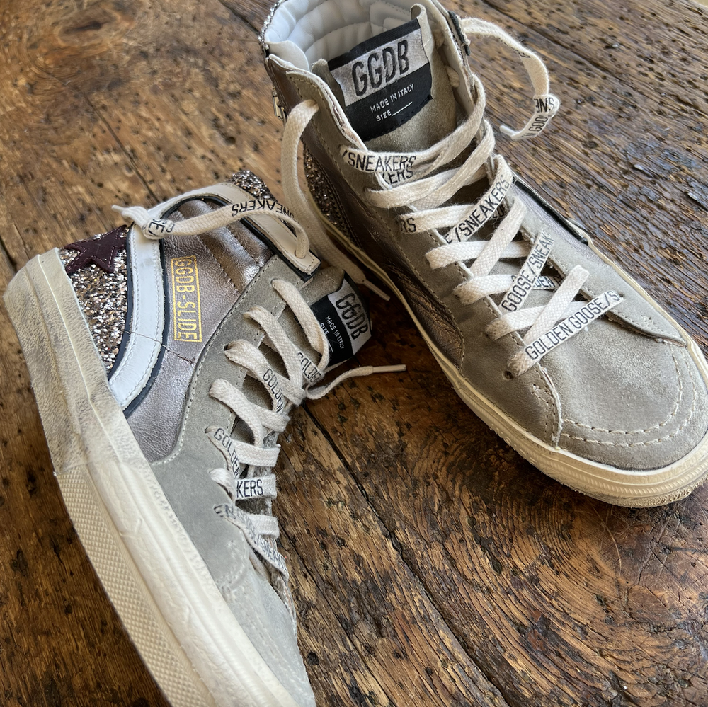 Golden Goose GG277 Slide Laminated and Glitter Upper Suede Toe