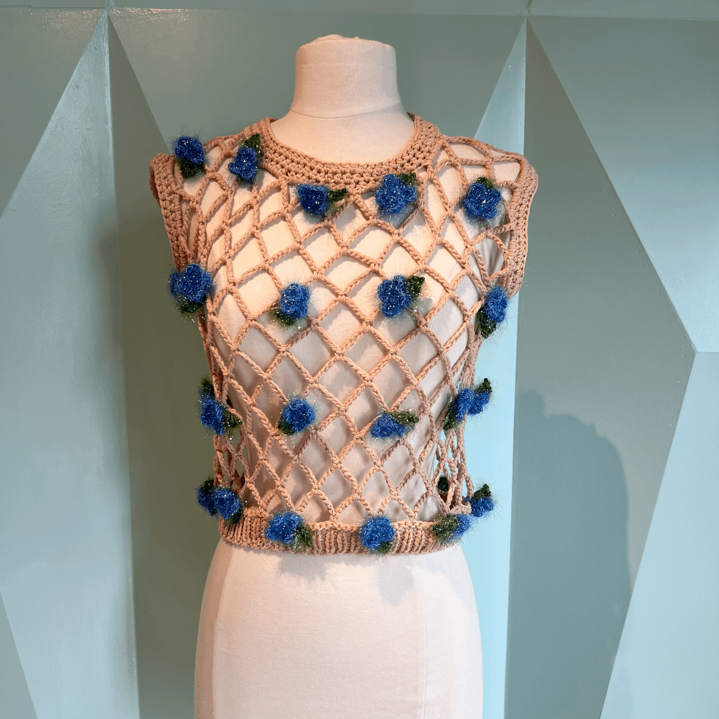 Rodarte Hand Crochet Top with Knit Flower Details