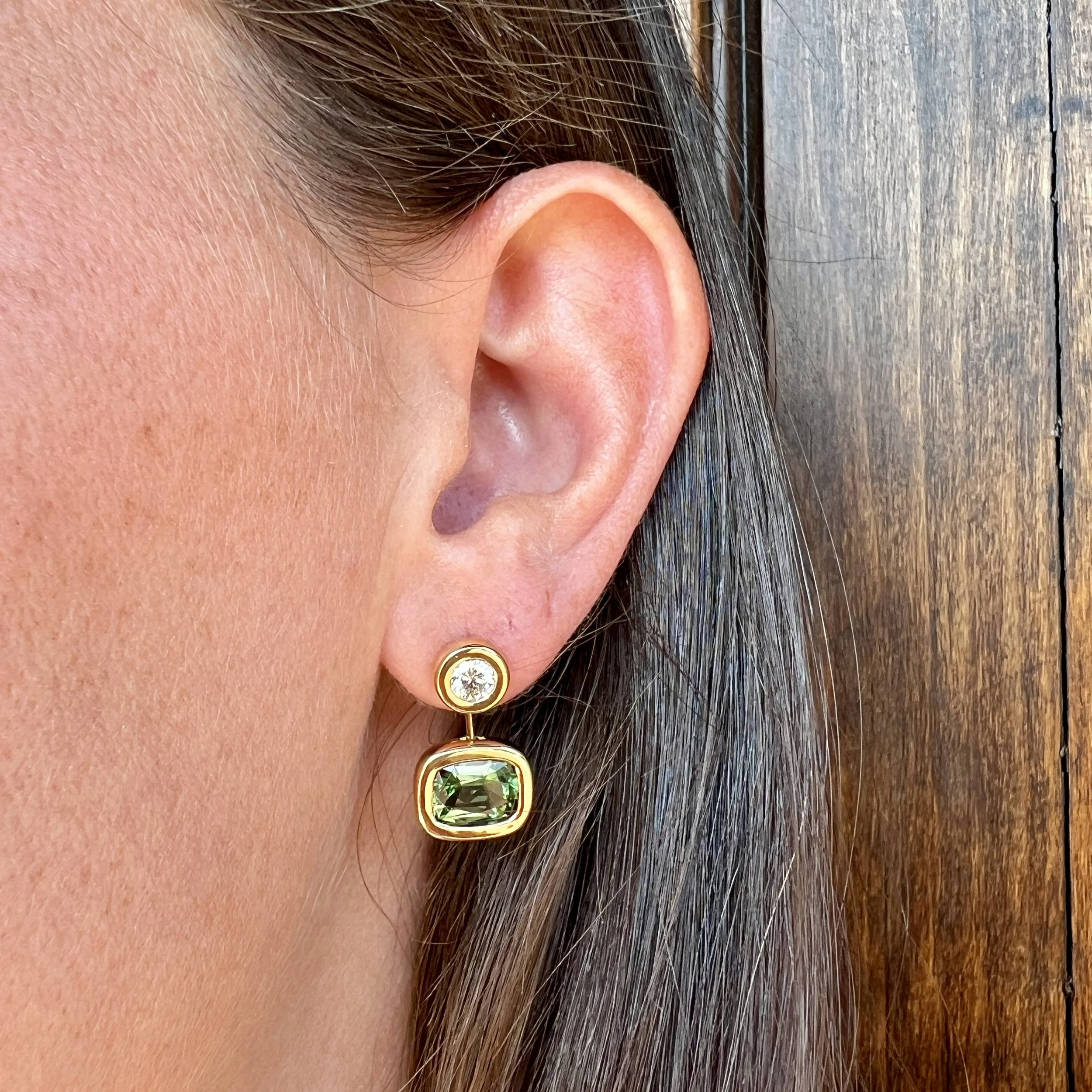 Brent Neale Double Pillow Drop Earrings with Mint Green Tourmaline and Diamond