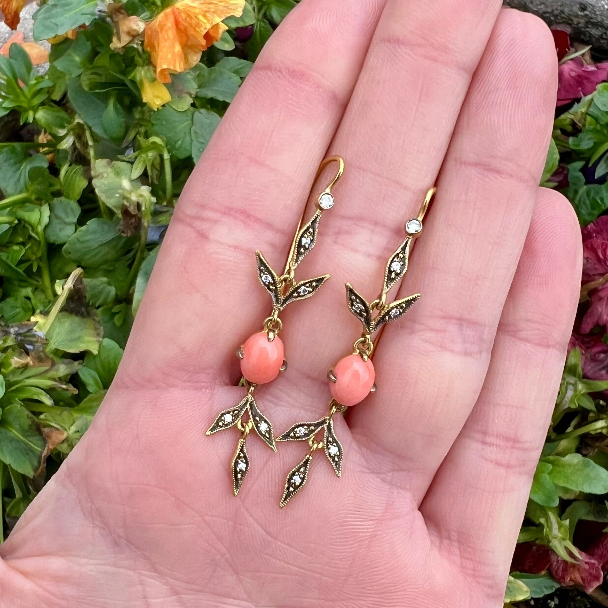 Cathy Waterman Vintage Coral Flex Lyrical Wheat Earrings