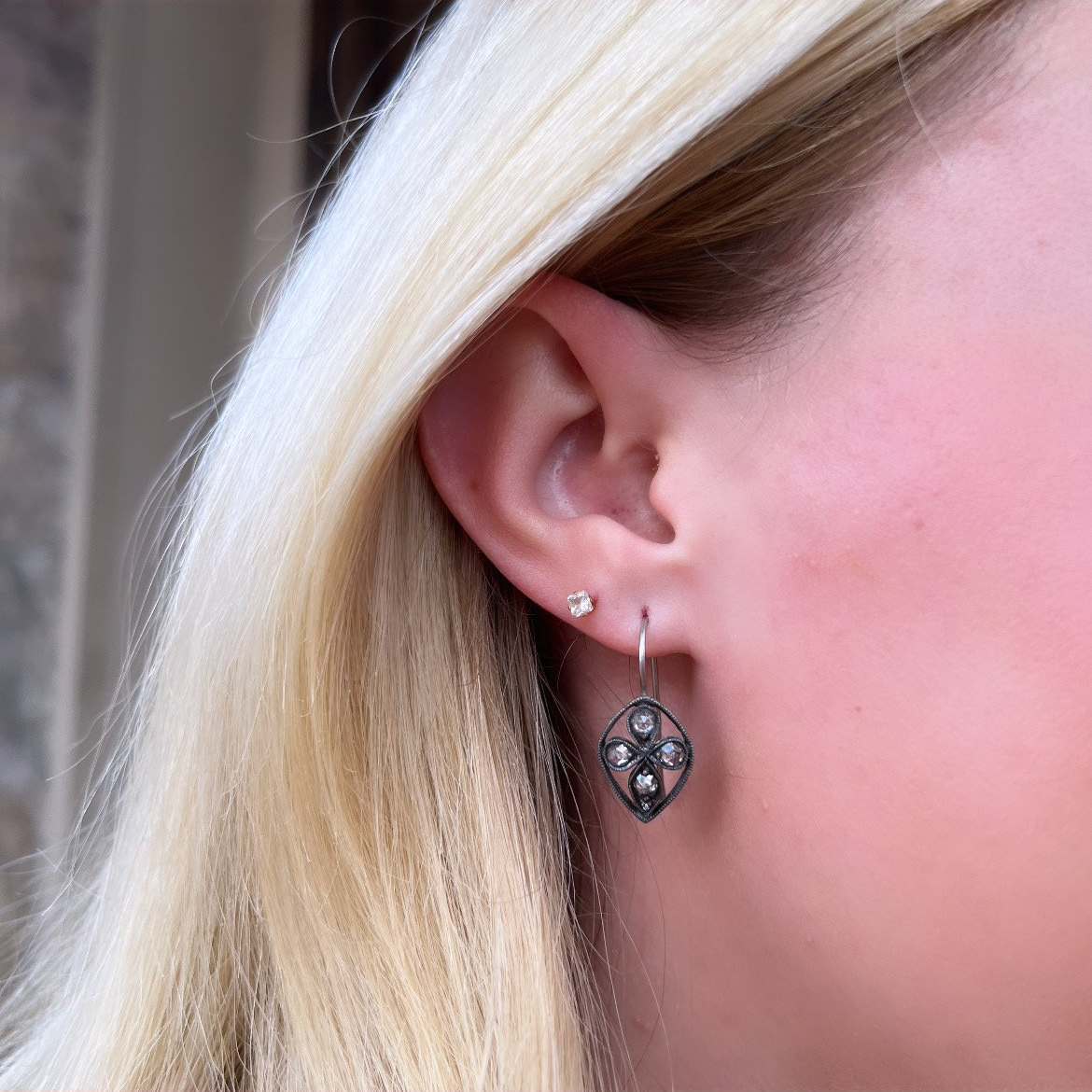 Cathy Waterman Platinum and Diamond Parisian Window Earrings