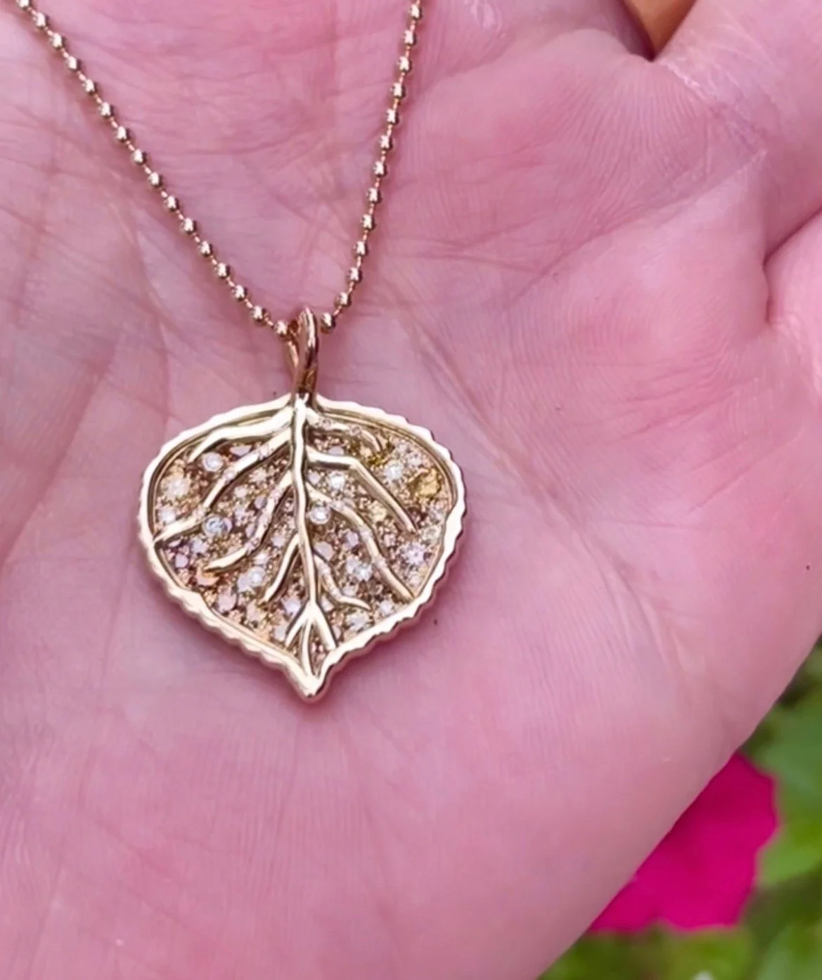 Brent Neale 18K Gold Ombré Pave Small Aspen Leaf Necklace - ETC EXCLUSIVE {Special Order}