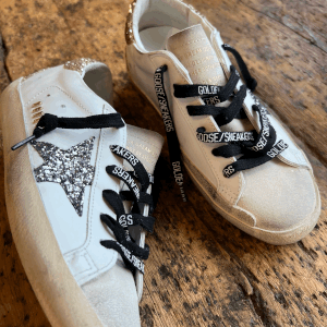 Golden Goose Superstar Leather Upper Glitter Star Heel and Golden Goose Superstar Leather Upper Glitter Star Heel and