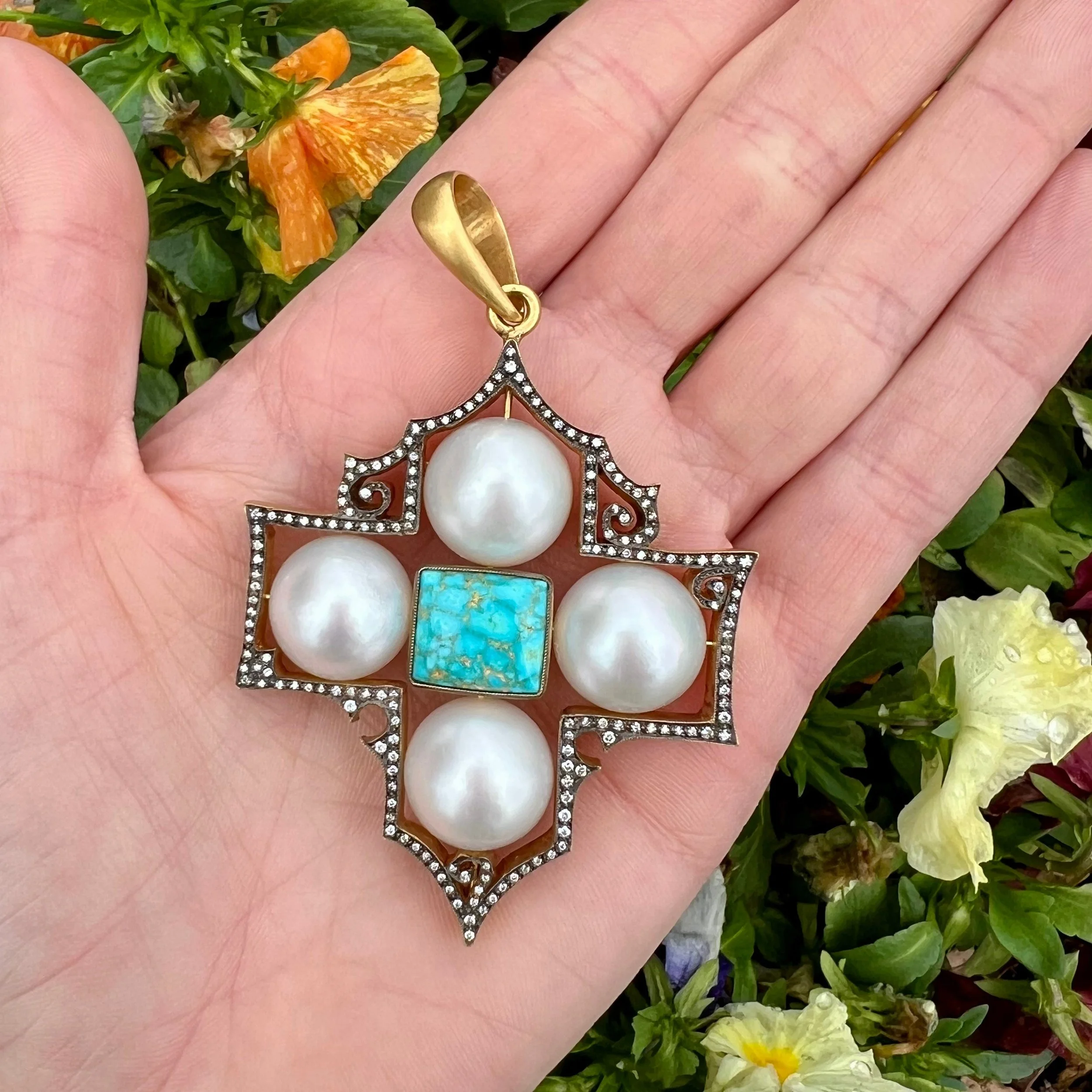 Cathy Waterman One of a Kind South Sea Pearl and Turquoise Charm