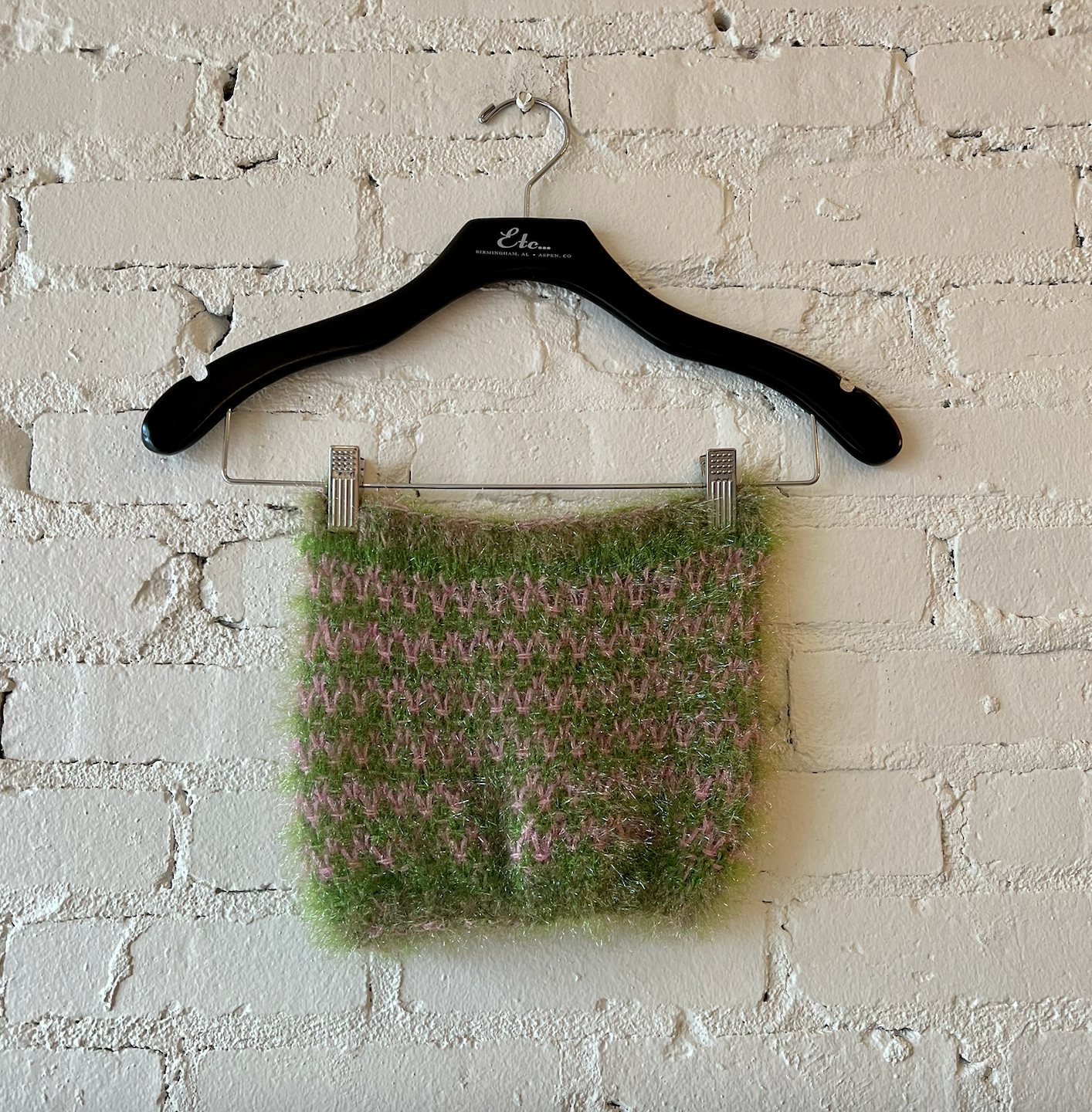 Rodarte Hand Knit Strapless Top in Moss Green and Pink Tweed XS/S Only