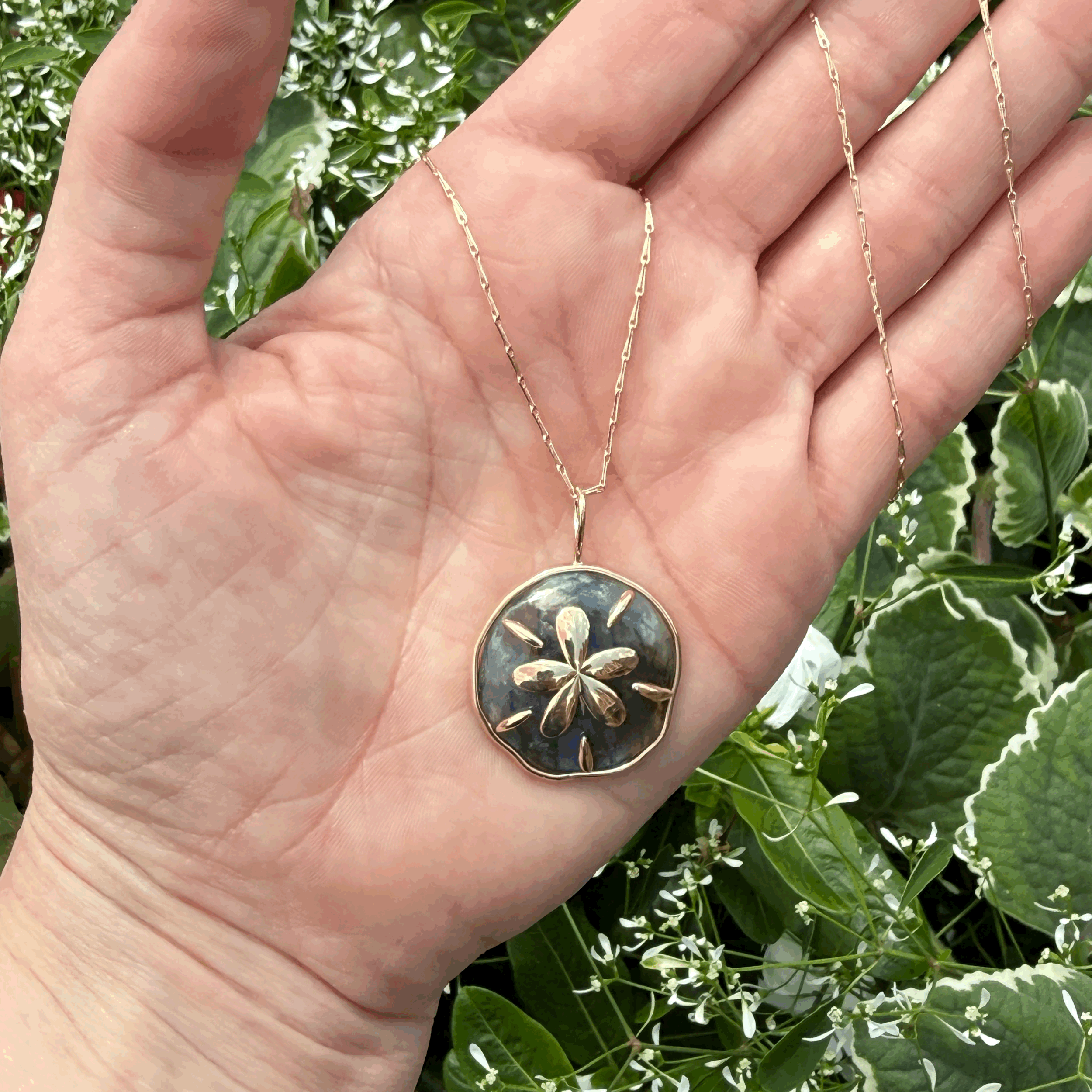 Brent Neale Small Sand Dollar Pendant with Carved Labradorite