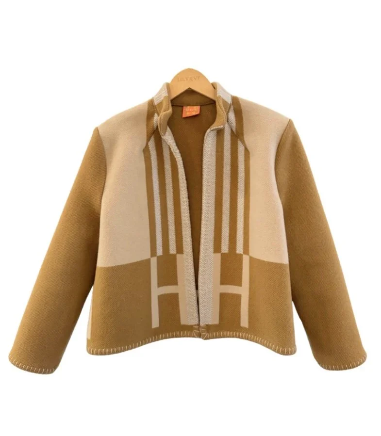 Lily Eve Blanket Series 1 Hermes Vintage Blanket Short H Pattern with Camel and Tan Tones