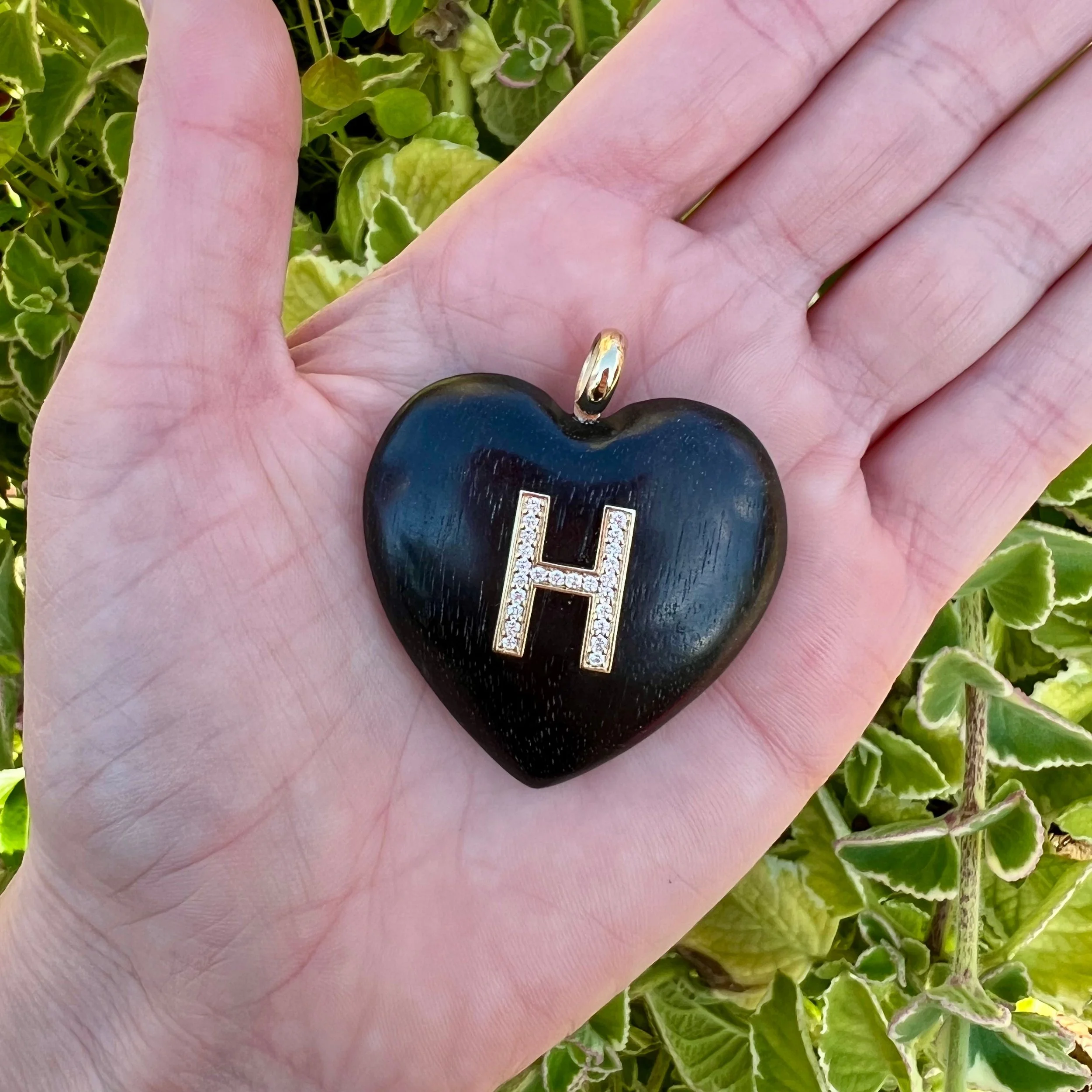 Bei Tesori Large Ebony Heart with Diamond H