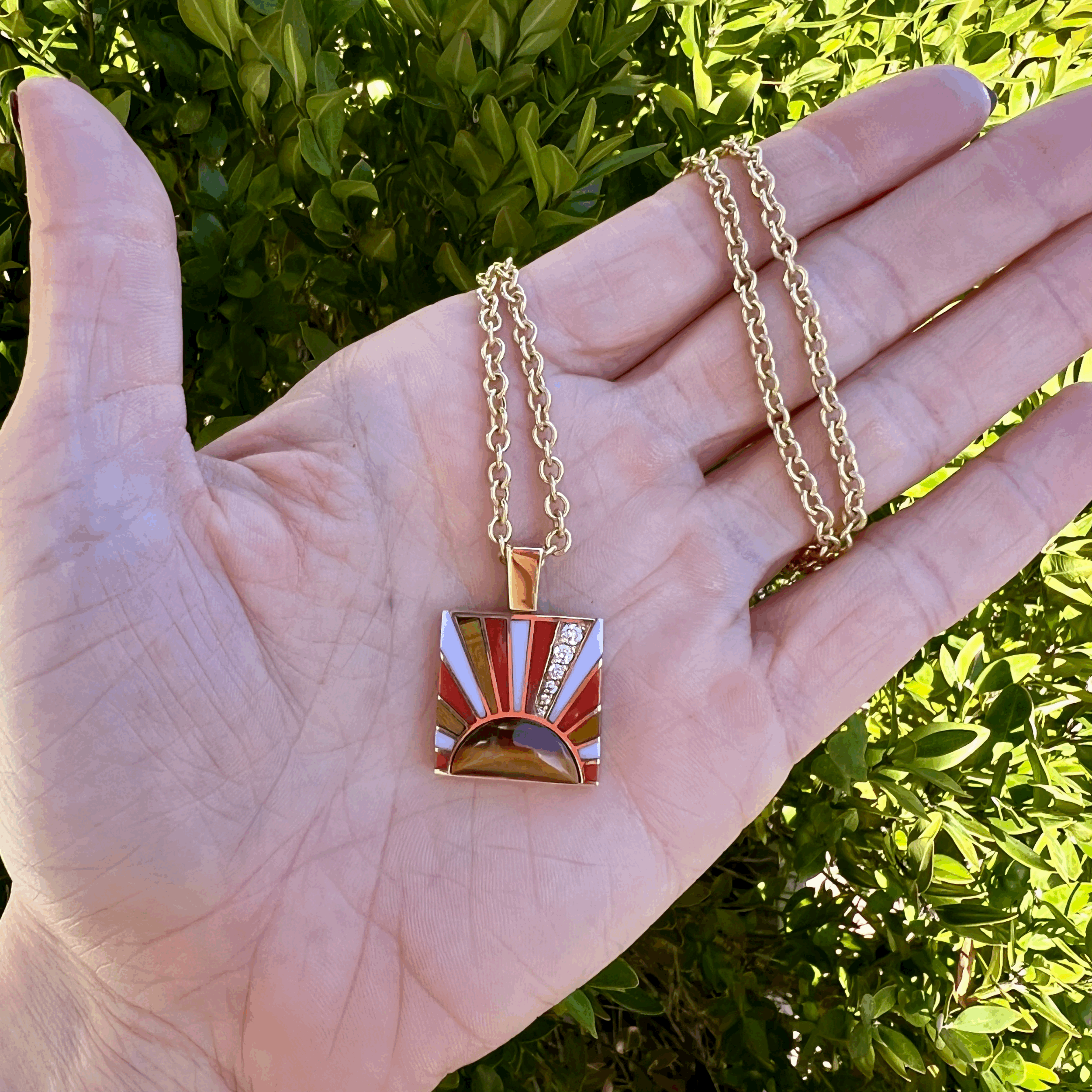 Grace Winfrey Inlay Diamond Sun Ray Pendant