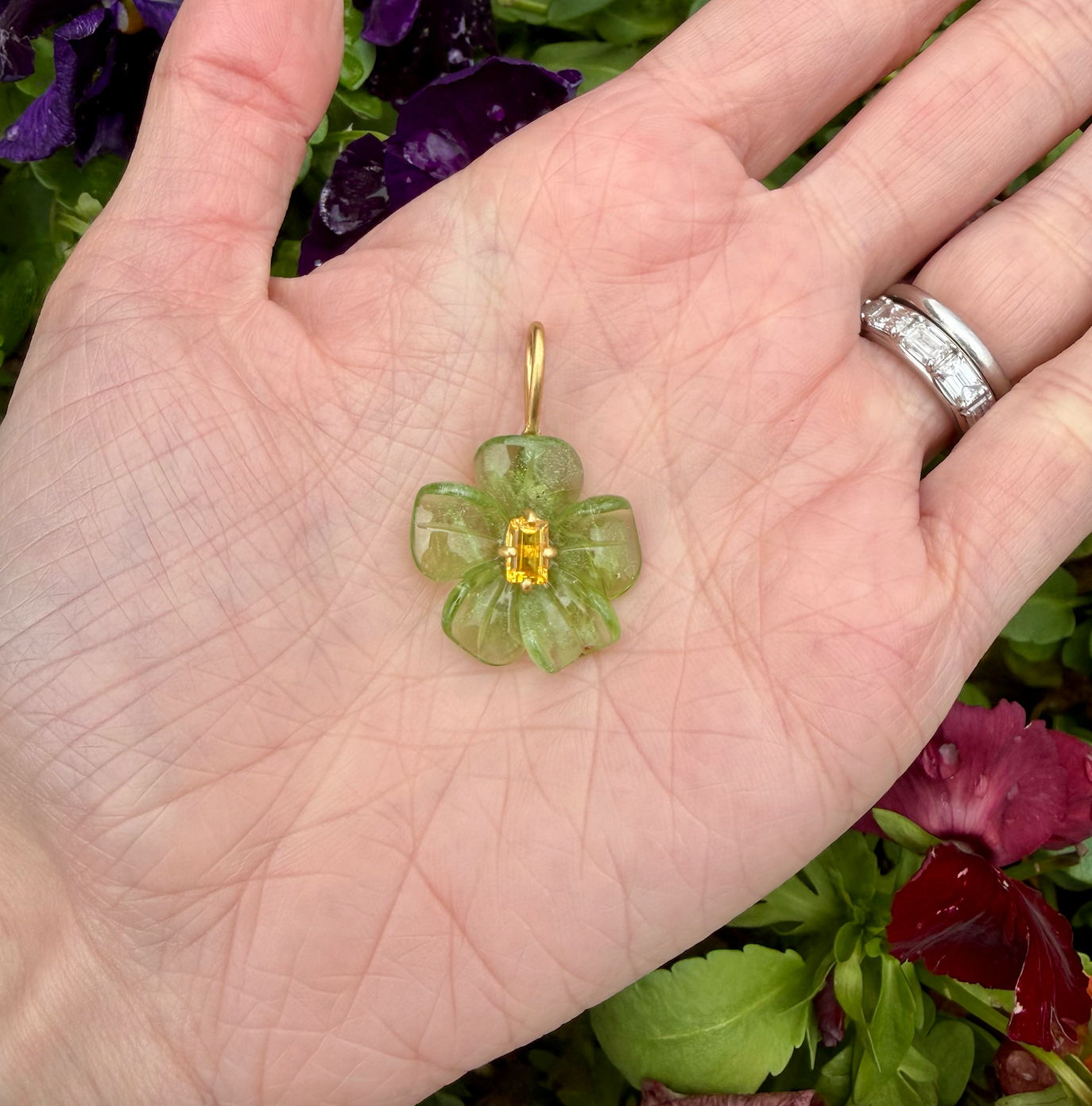 Cathy Waterman Carved Peridot Flower Charm