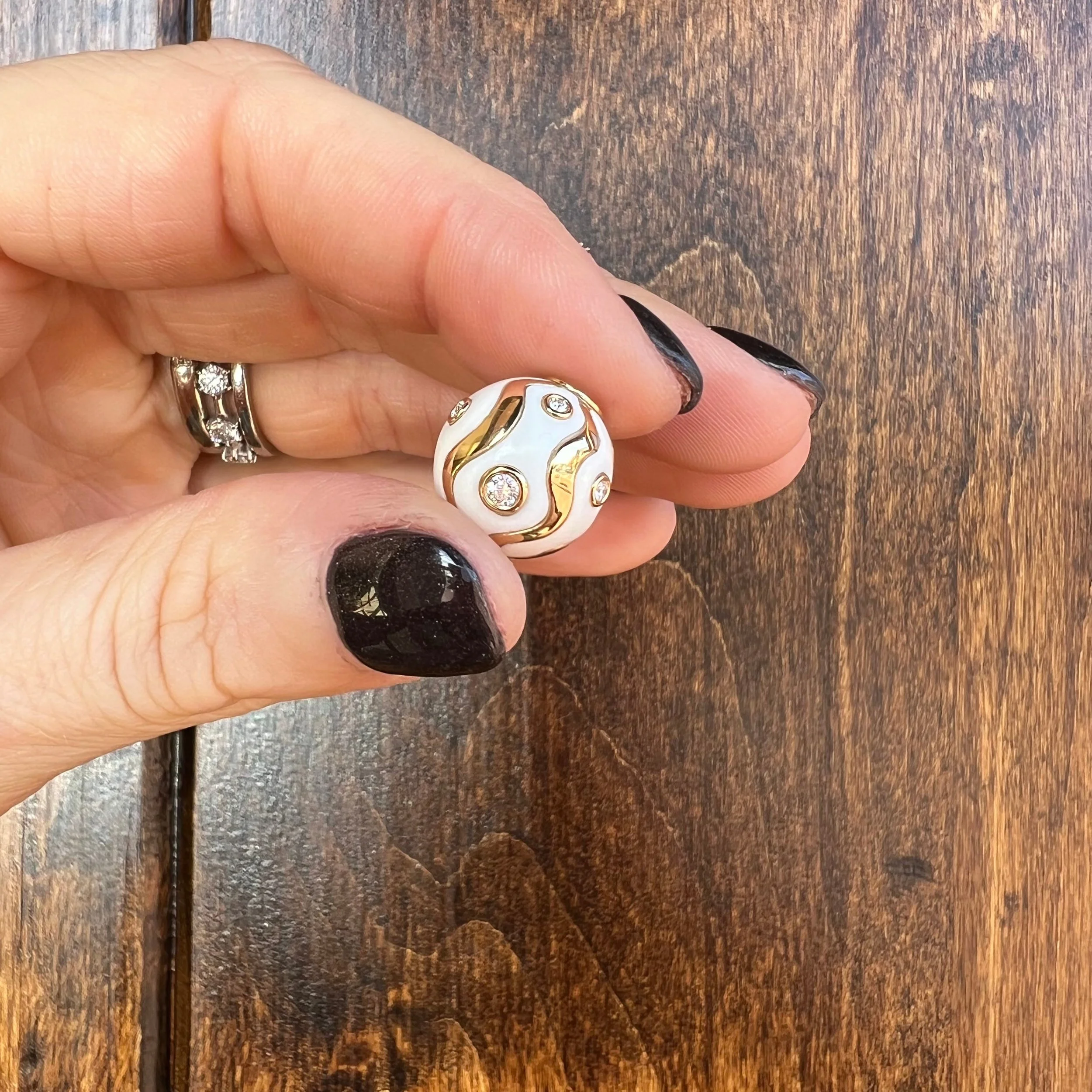 Boochier Large White Enamel  Swirl DIamond Bangers Charm (Copy)