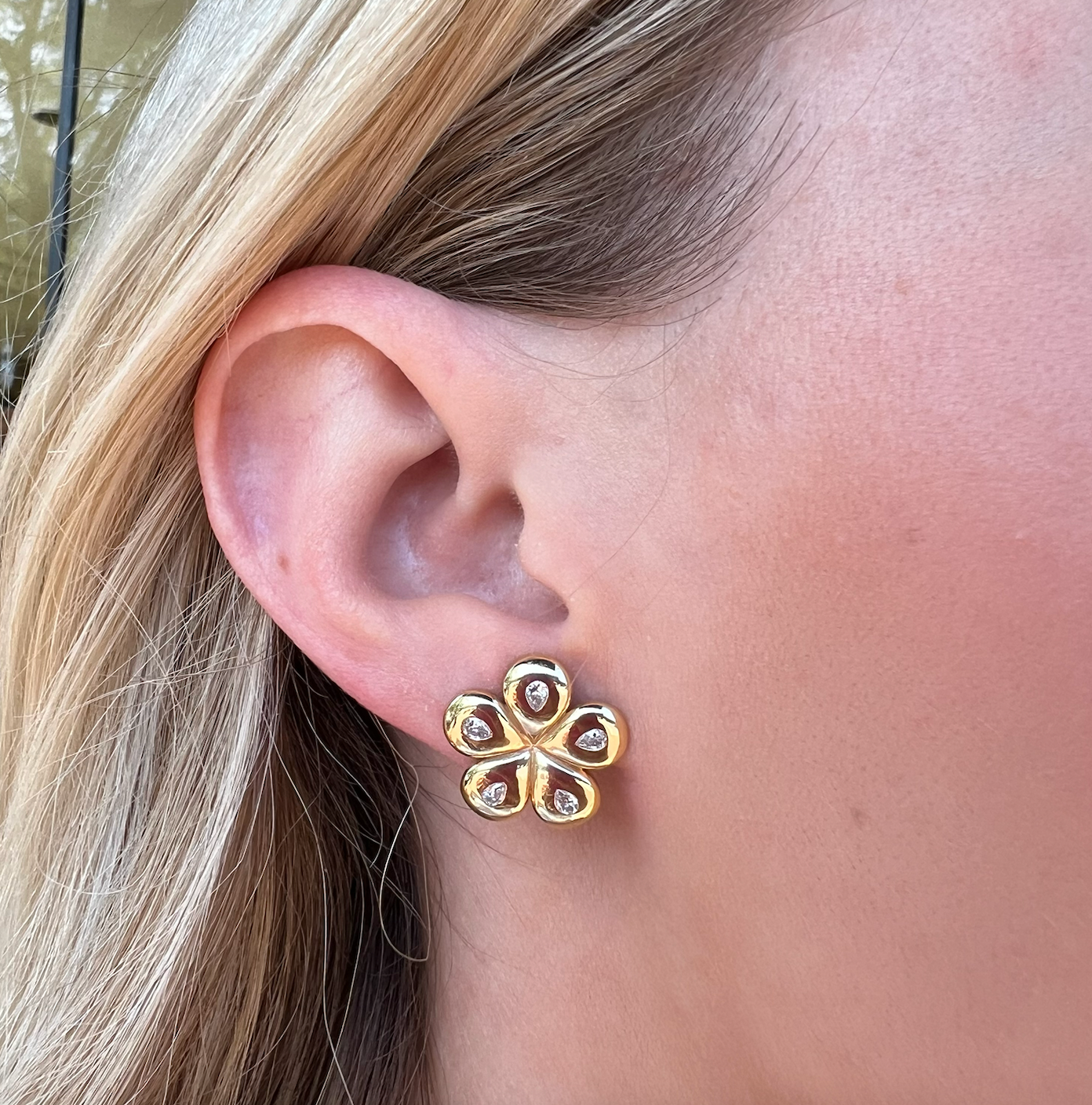 Brent Neale Mini Petal Flower Studs with Diamond Pears