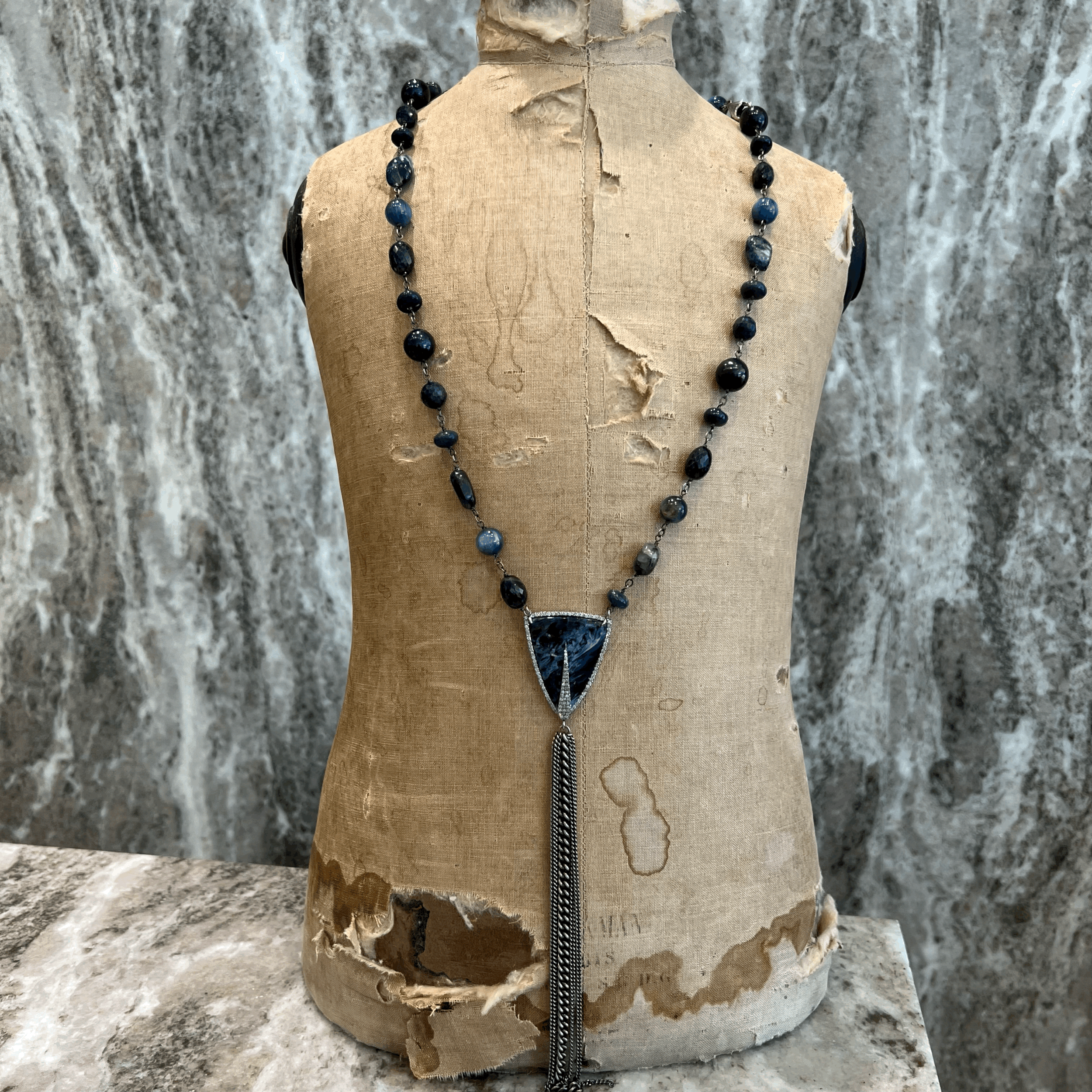 Sheryl Lowe Sterling Silver Pave Diamond and Petersite Long Necklace