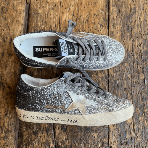 ★Golden Goose★ Superstar Gold Tap Sneakers ★ Cream:Silver Golden Goose Super-Star White Silver Gold Glitter (Women's
