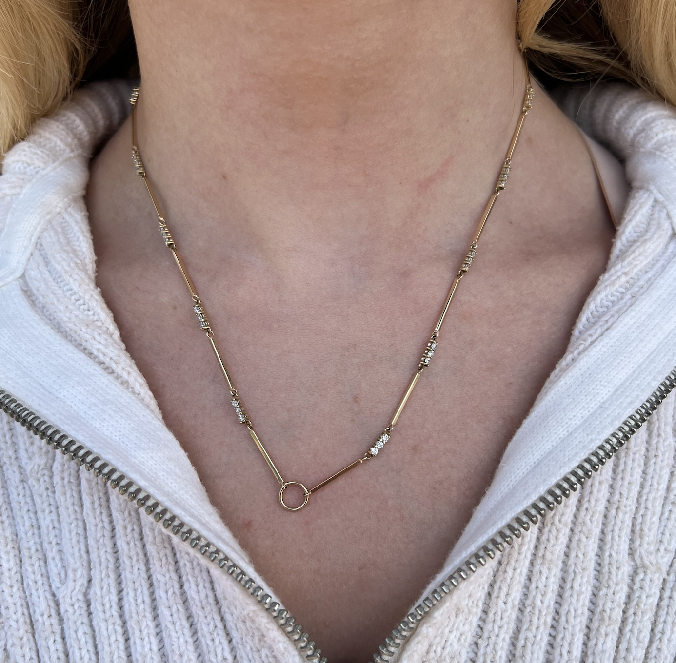 Zoe Chicco Mixed Plain and Prong Set Diamond Bar Necklace