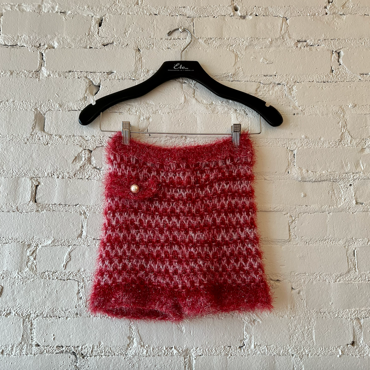 Rodarte Hand Knit Mini Short in Red and White Knit Tweed Size XS/S Only