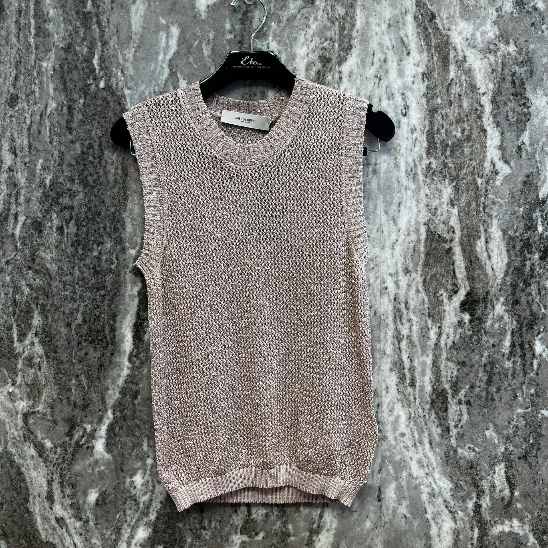 Golden Goose Journey W's Knit Tank Top Sequins Mesh - Shadow Pink (SIZE SMALL ONLY)