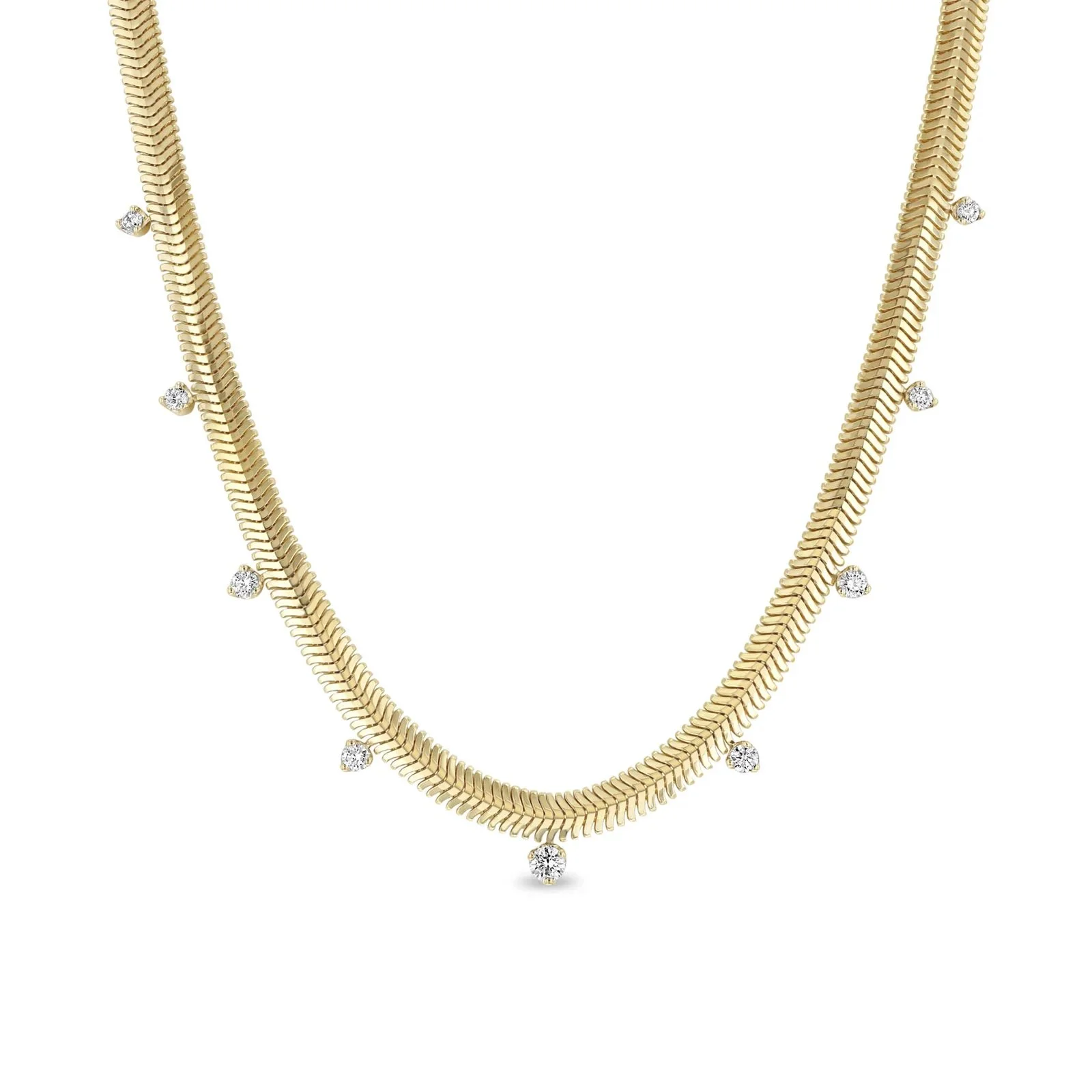 Zoe Chicco 14K Yellow Gold Graduated 9 Prong Diamond Medium Snake 16' Chain Necklace