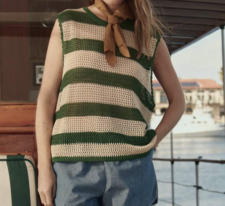 The Great Crochet Sweater Shell in Grove and Cream
