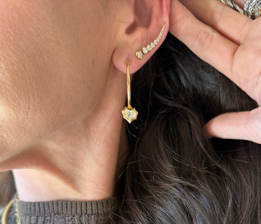Jade Trau ONE OF A KIND Alchemy Diamond Heart Hoop Earrings