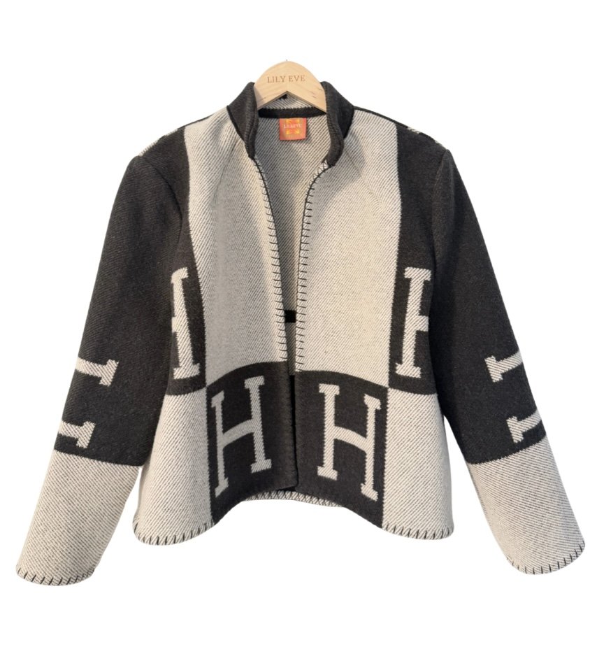 Lily Eve Blanket Series 3 Hermes Vintage Blanket Short H with Grey and Cream Tones