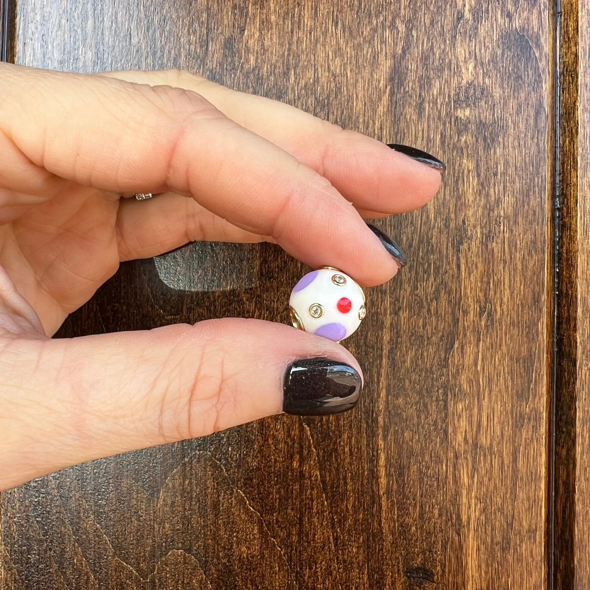 Boochier Lilac and Red Polka Dots DIamond Bangers Charm