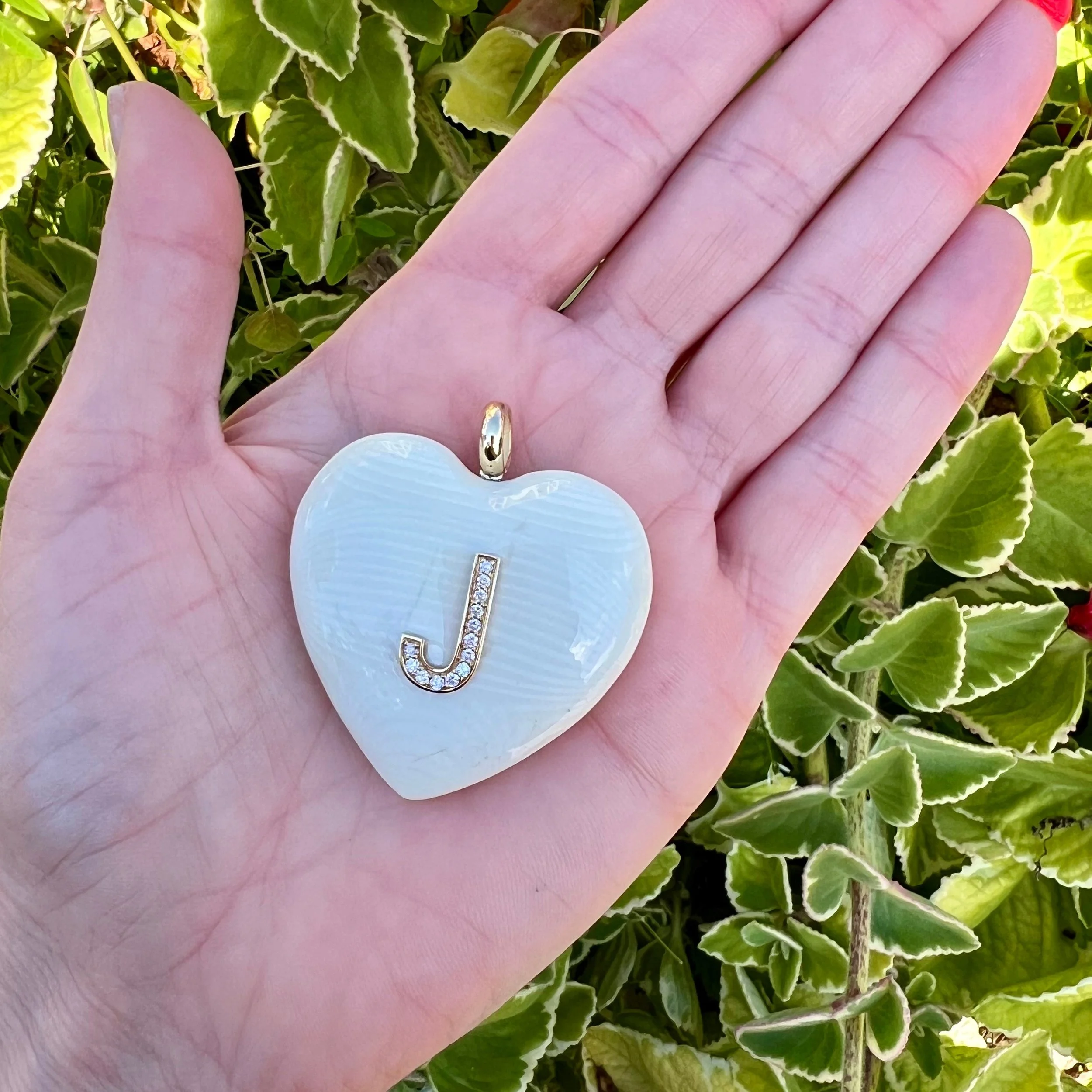 Bei Tesori Large Galalith Heart with Diamond J