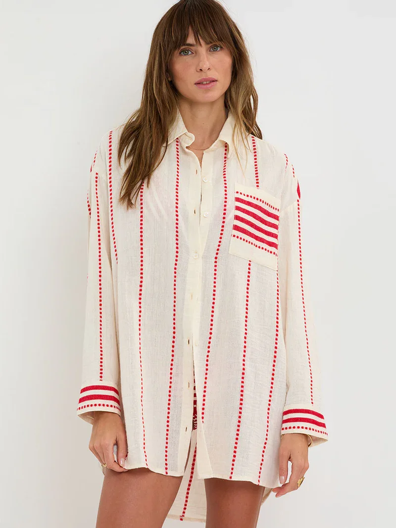 Lemlem Mariam Shirt Dress in Eshe Red