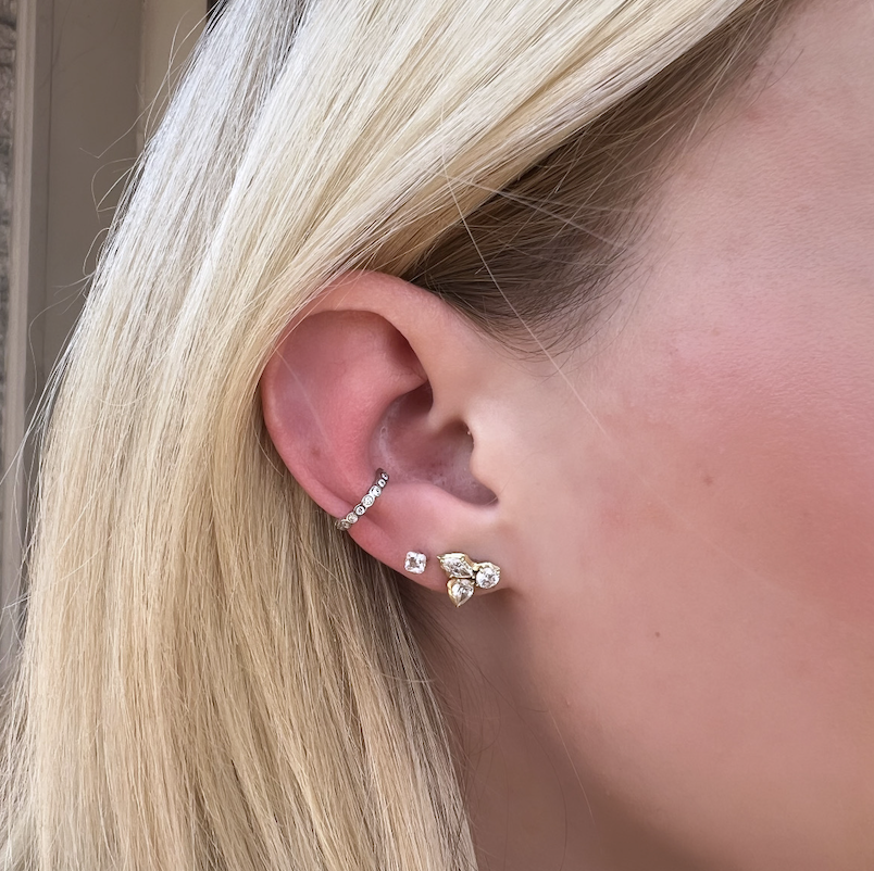 Zoe Chicco 14K White Gold Small Bezel White Diamond Ear Cuff