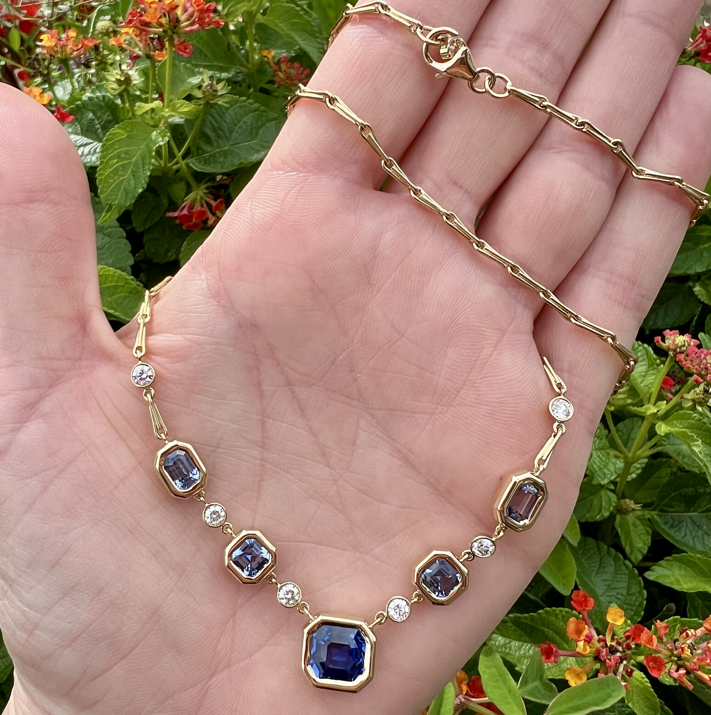 Brent Neale One of a Kind Pillow Station Necklace with Blue Sapphires and Diamond - SOLD