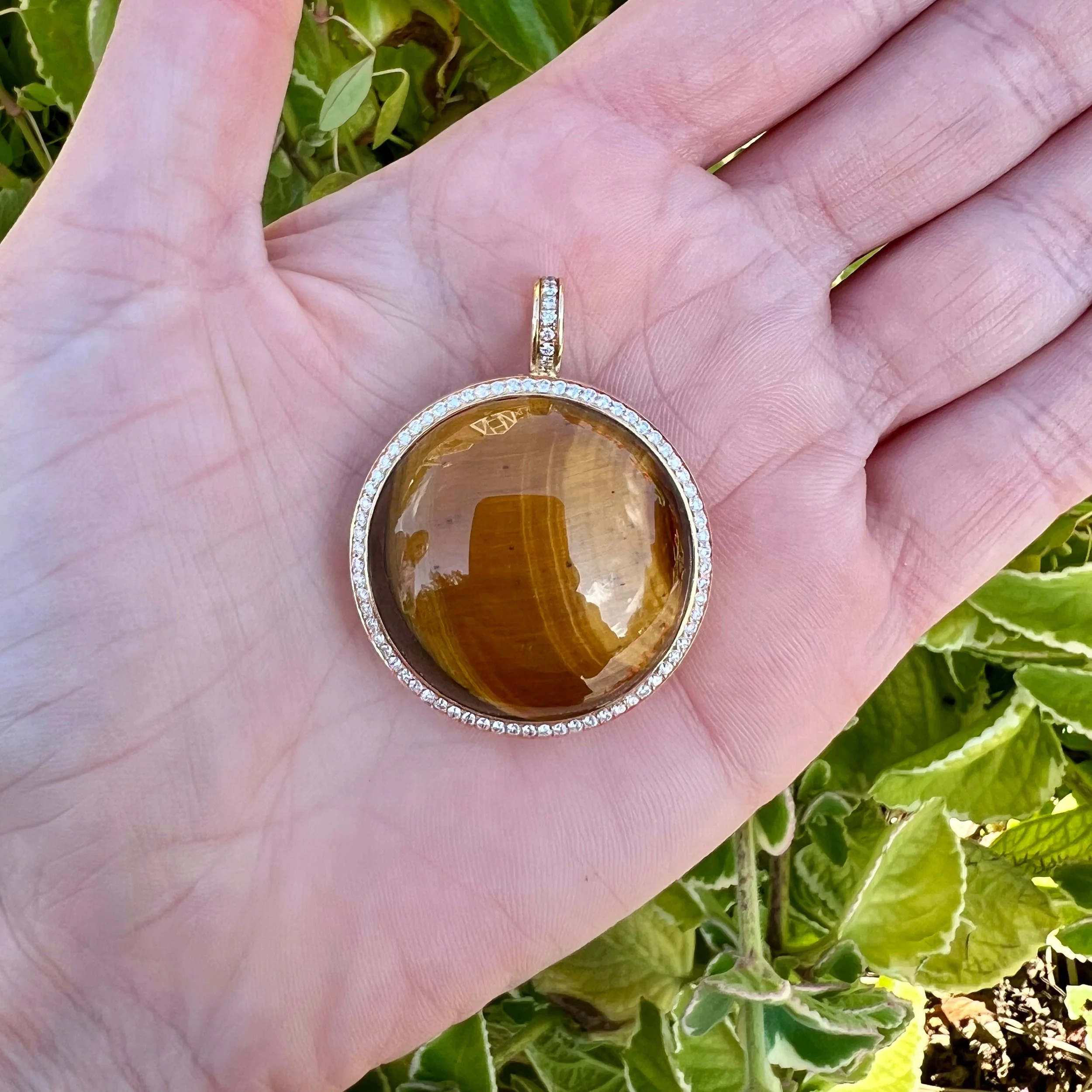 Bei Tesori Cabochon Pendant with Tiger’s Eye and Pink Opal