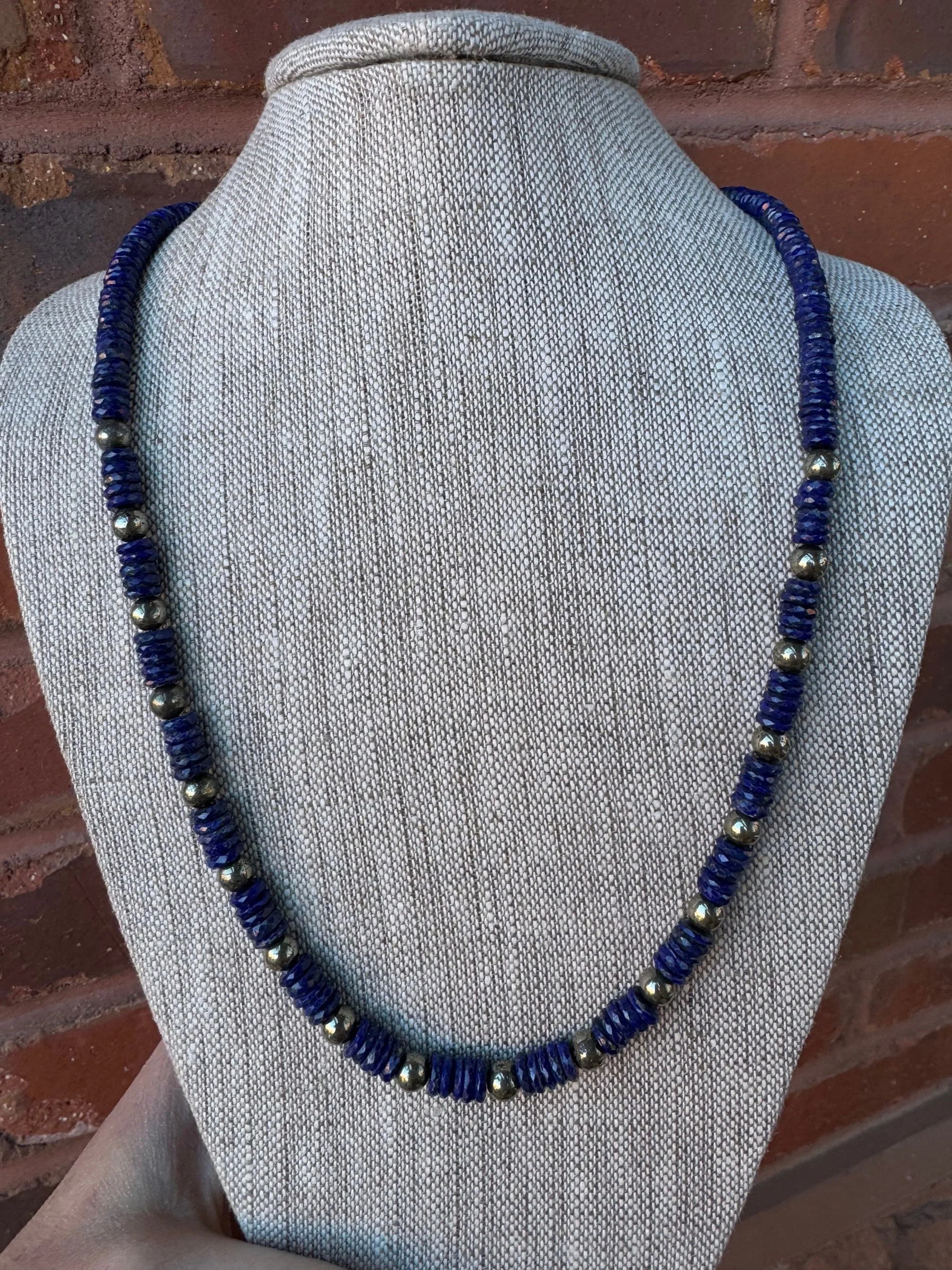 The Woods Fine Jewelry 22" Sterling Silver Lapis and Pyrite Beaded Necklace ET238