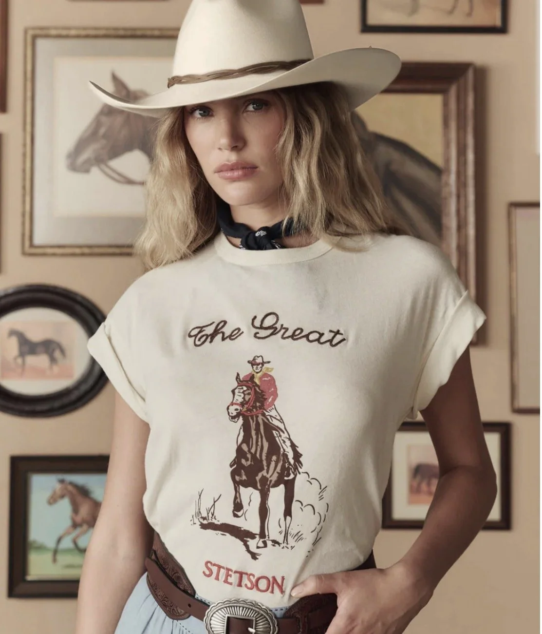 The Great x Stetson Graphic Boxy Crew in Washed White