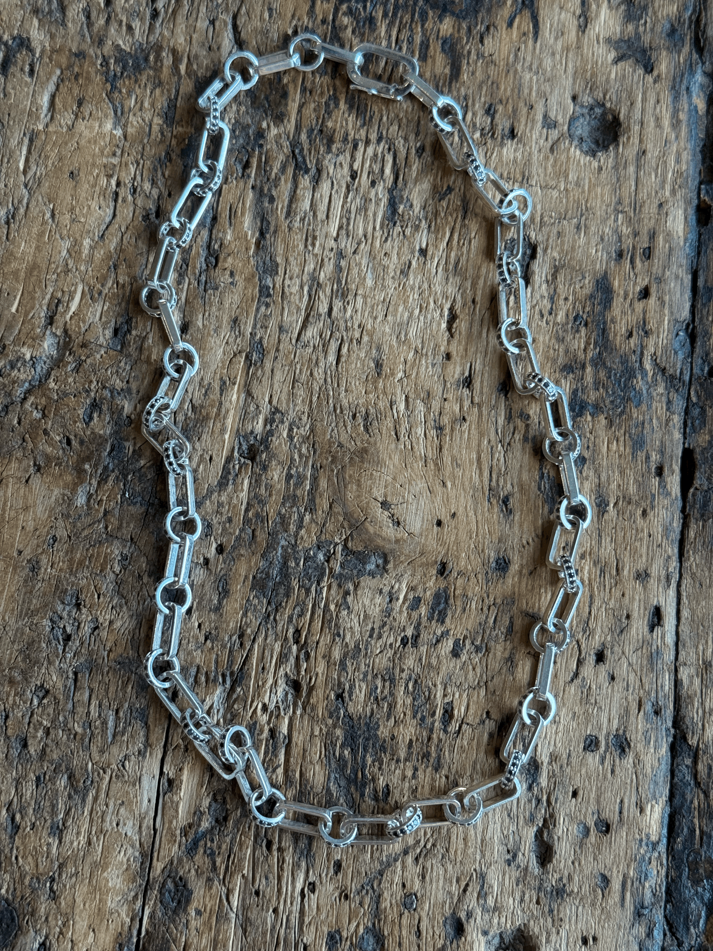Nancy Newberg Silver Oval Link Necklace with Black Diamond Links
