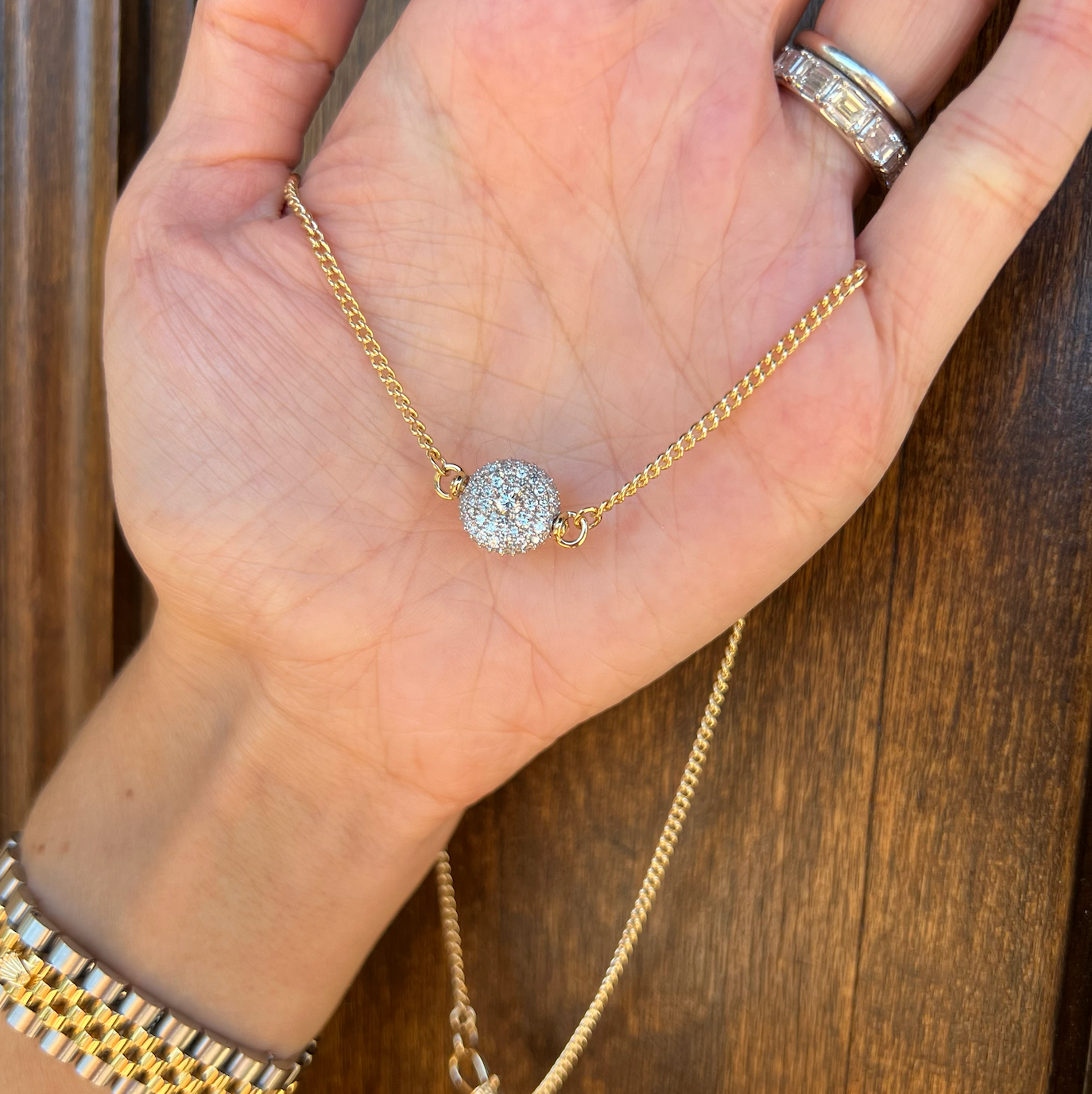 Lucy Delius Baby Pocket Watch Necklace with White Diamonds with Modern Finish