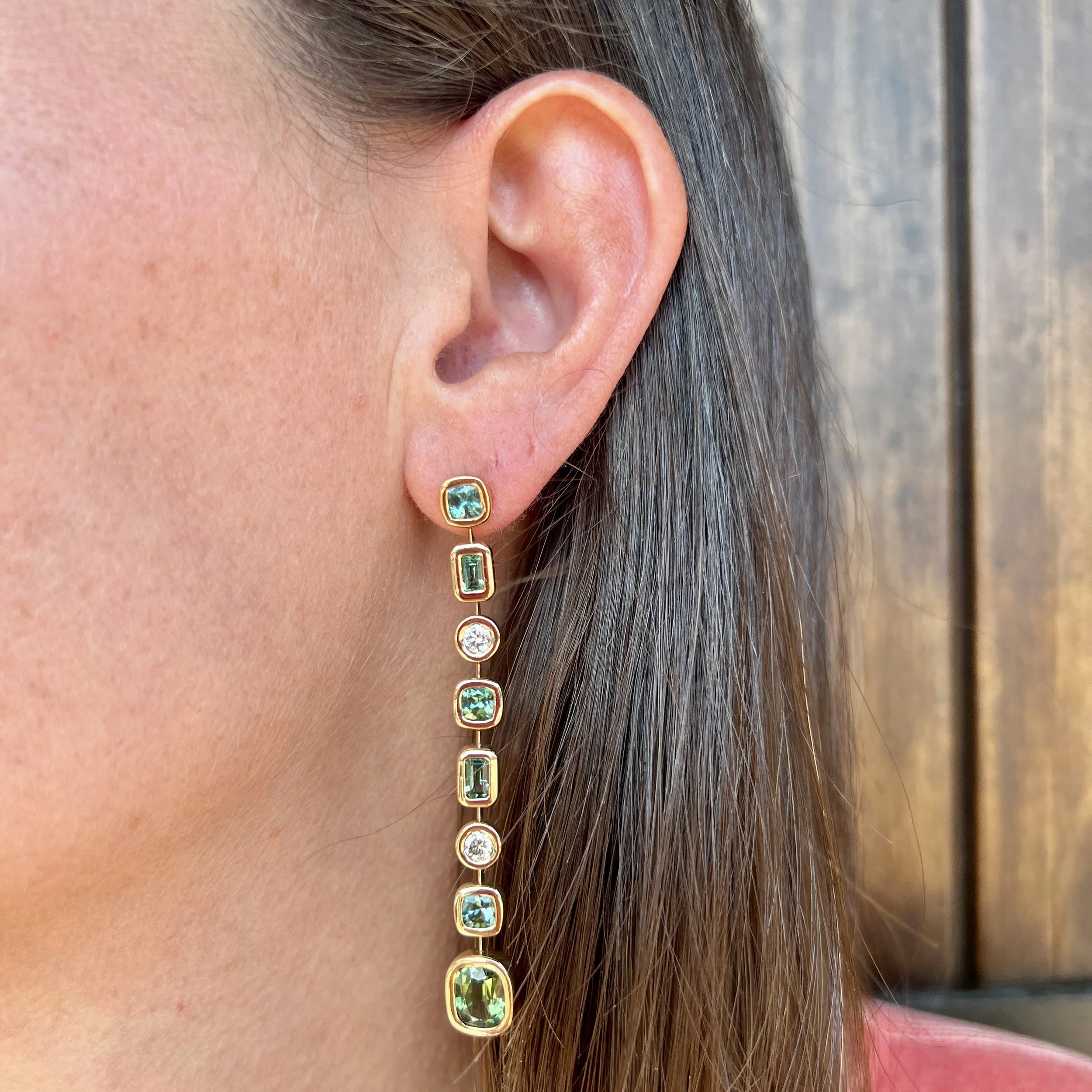 Brent Neale Pillow Drop Duster Earrings with Green Tourmalines