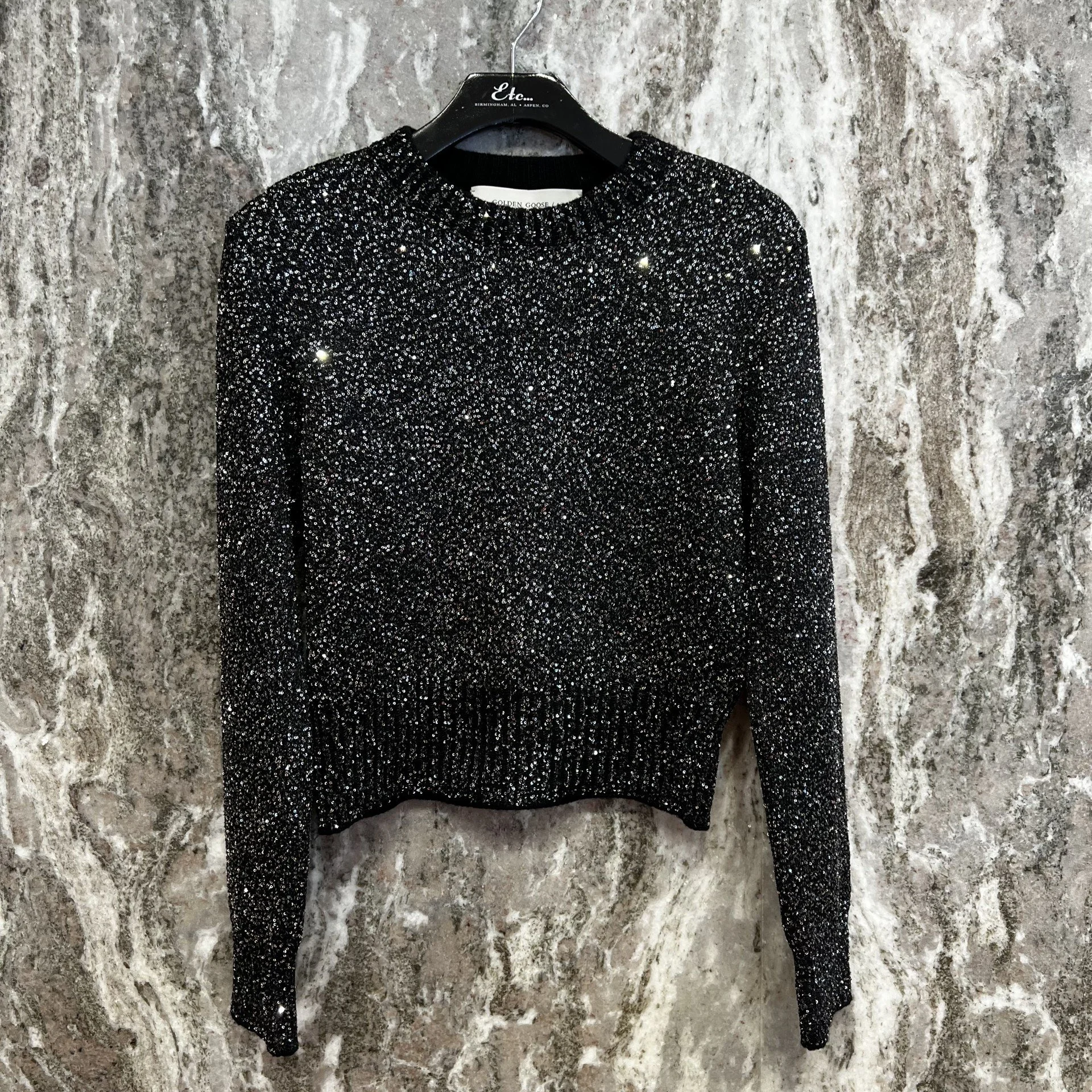 Golden Goose Journey W's Cropped Knit Crewneck Mixed Wool Sequins - Black (SIZE SMALL ONLY)