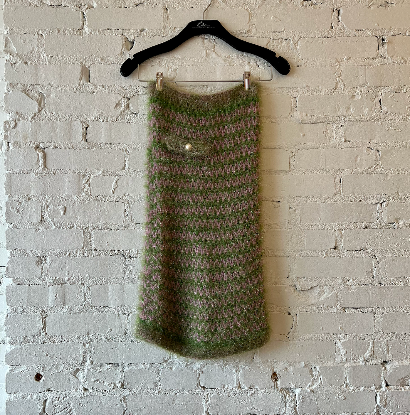 Rodarte Hand Knit Pencil Skirt in Moss Green and Pink Knit Tweed XS/S Only