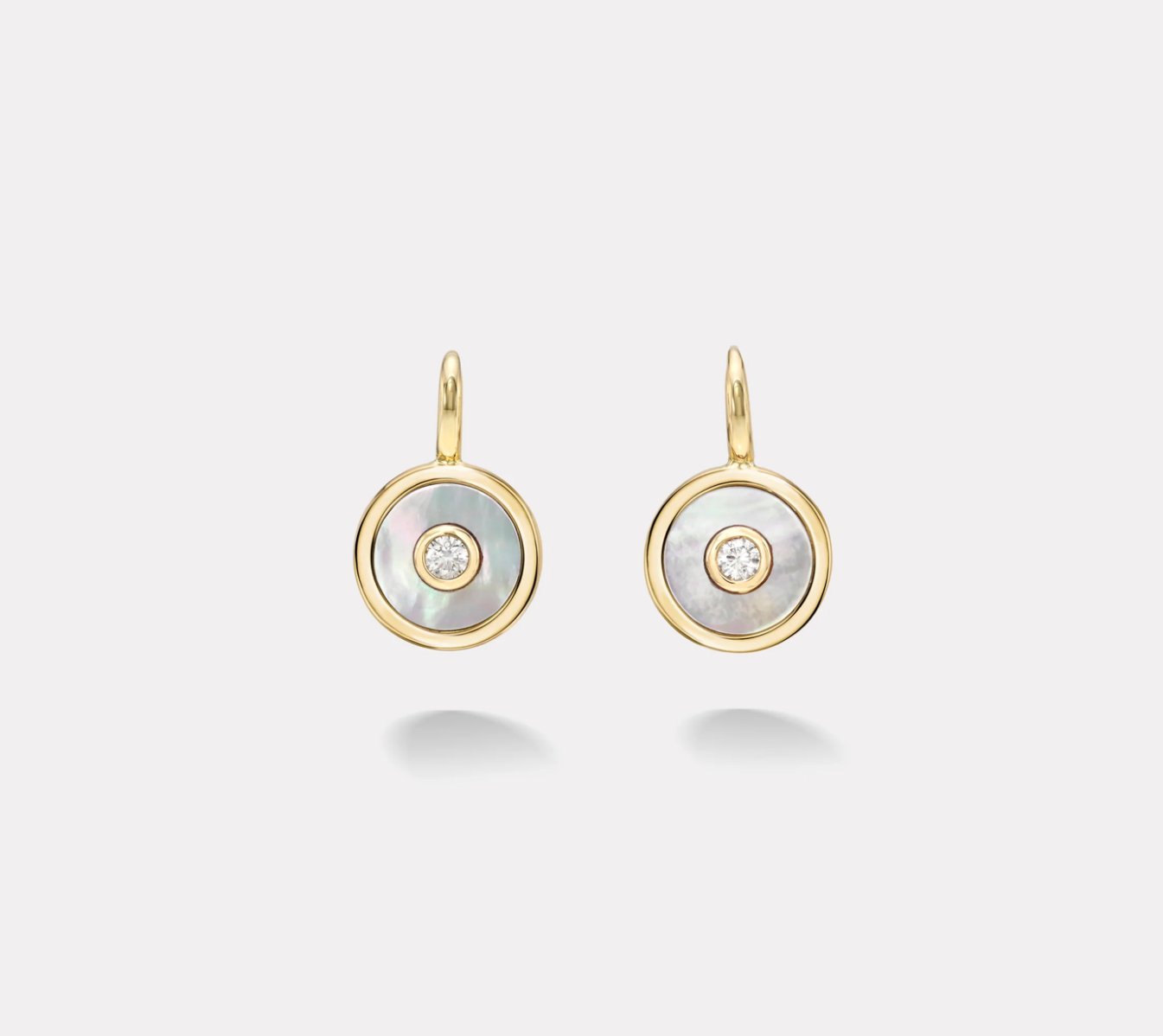 Retrouvai Midi Compass Hook Earrings in White Mother of Pearl