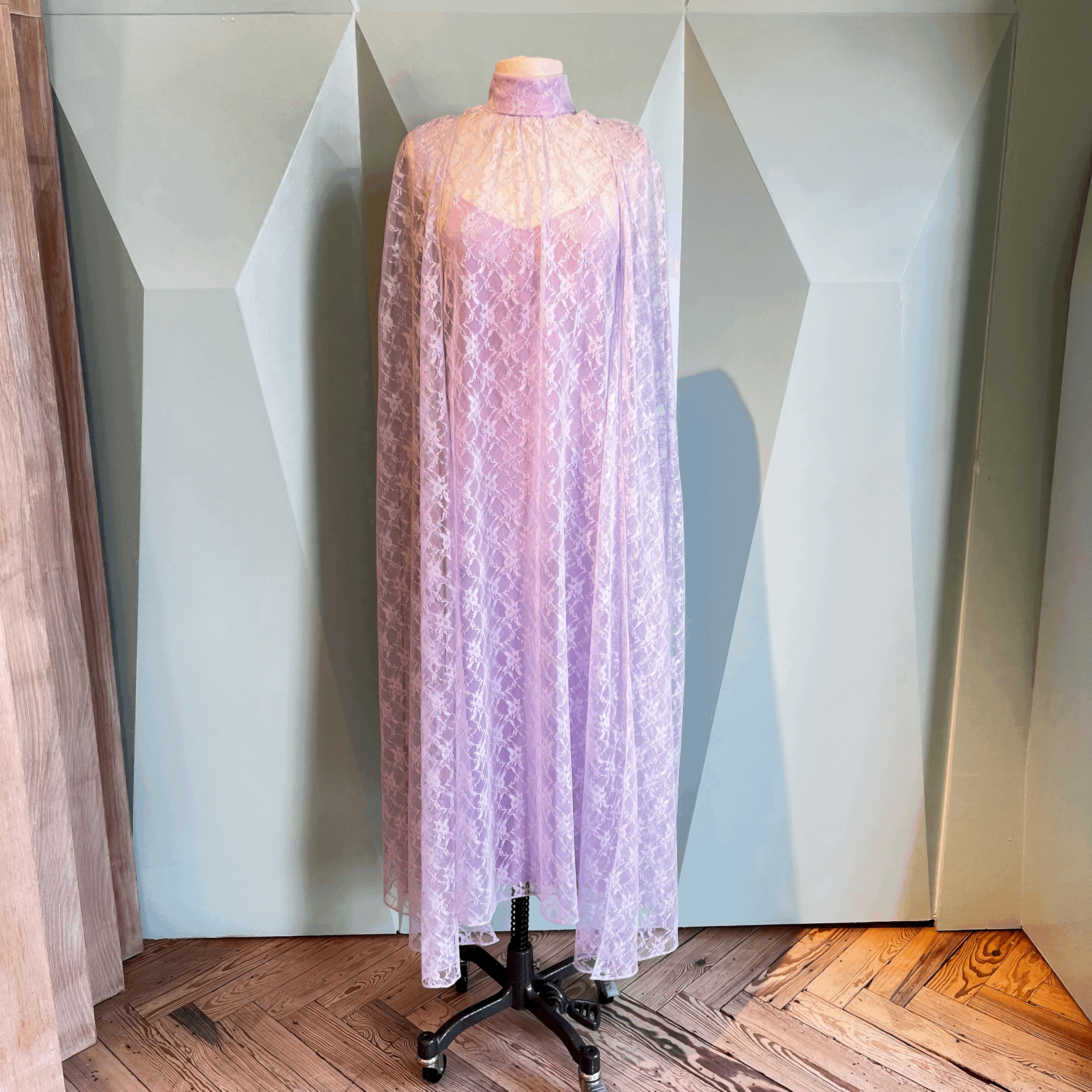 Rodarte Floral Lavender Lace Cape Dress